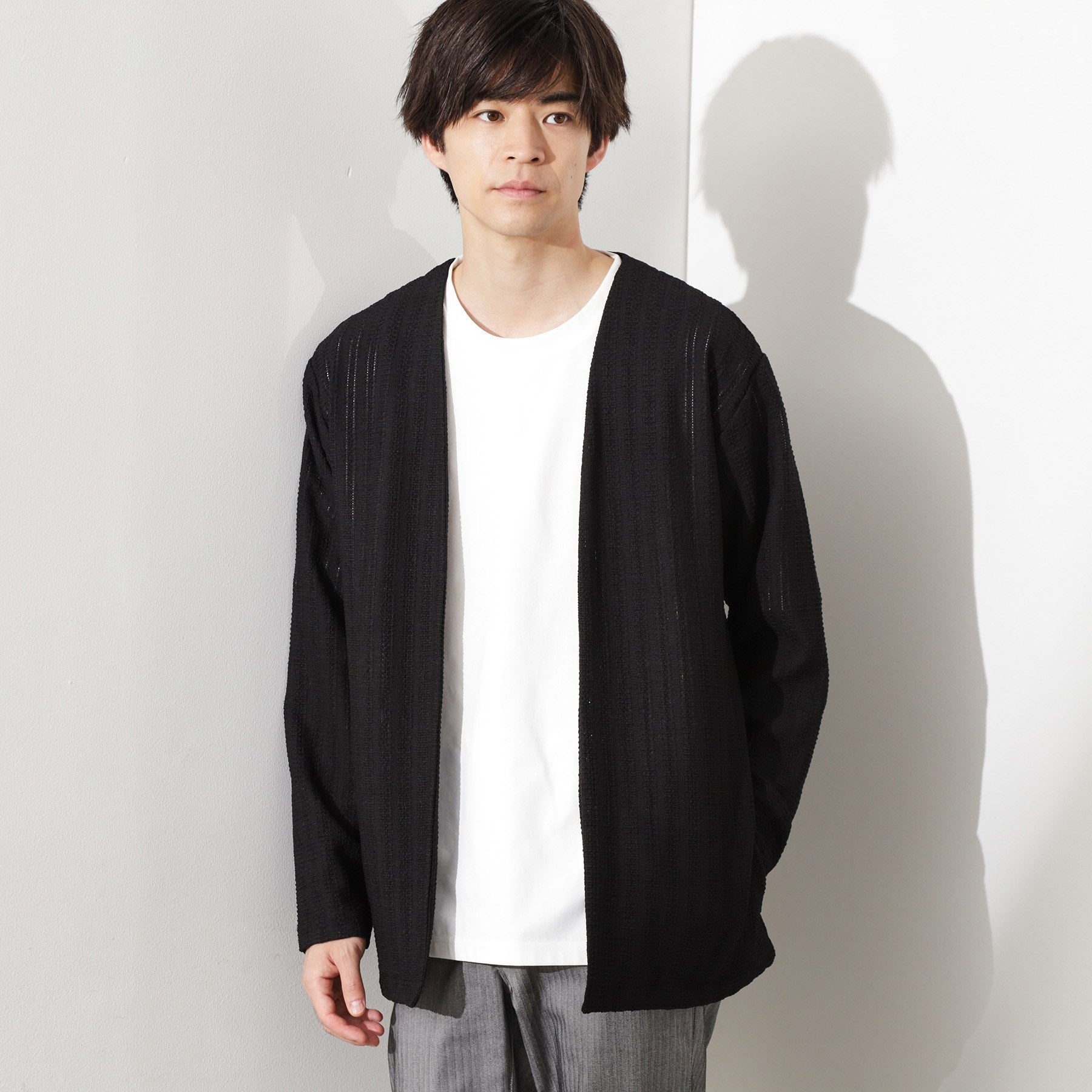 ザ ショップ ティーケー(メンズ) THE SHOP TK(Men) ジャカードアンサンブルカーディガン【半袖Tシャツ＋カーディガン セットアイテム】 （ブラック(019)） ブラック(019)