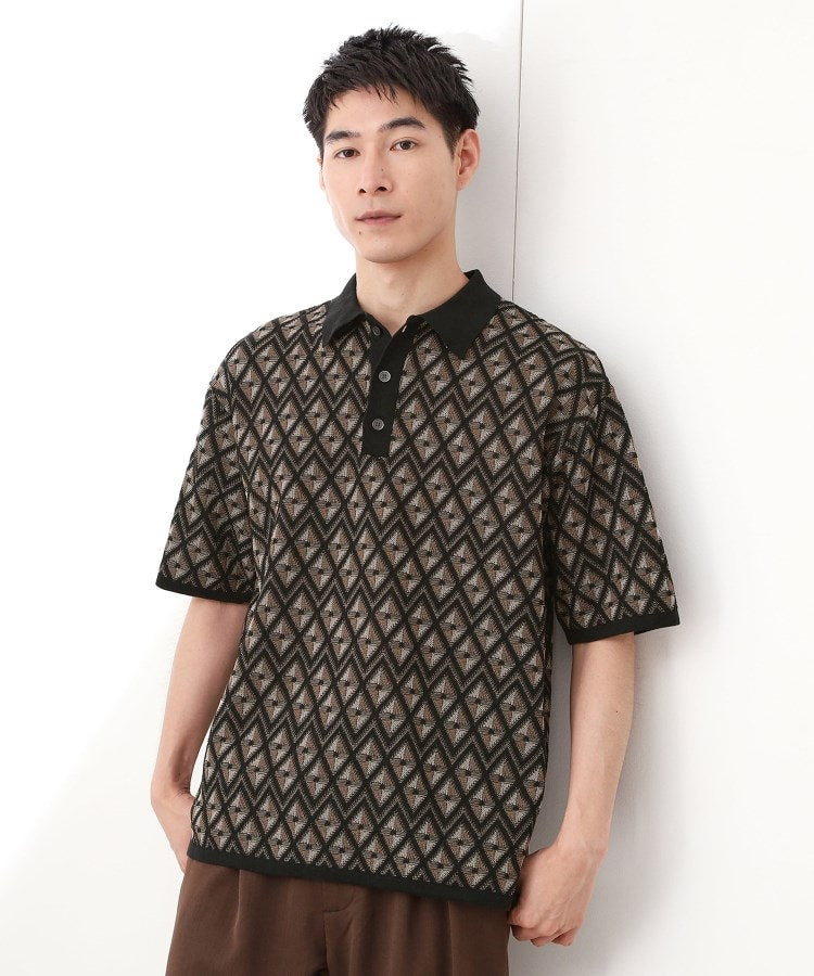 ザ ショップ ティーケー(メンズ) THE SHOP TK(Men) ジオメニットポロシャツ （ブラック(419)） ブラック(419)