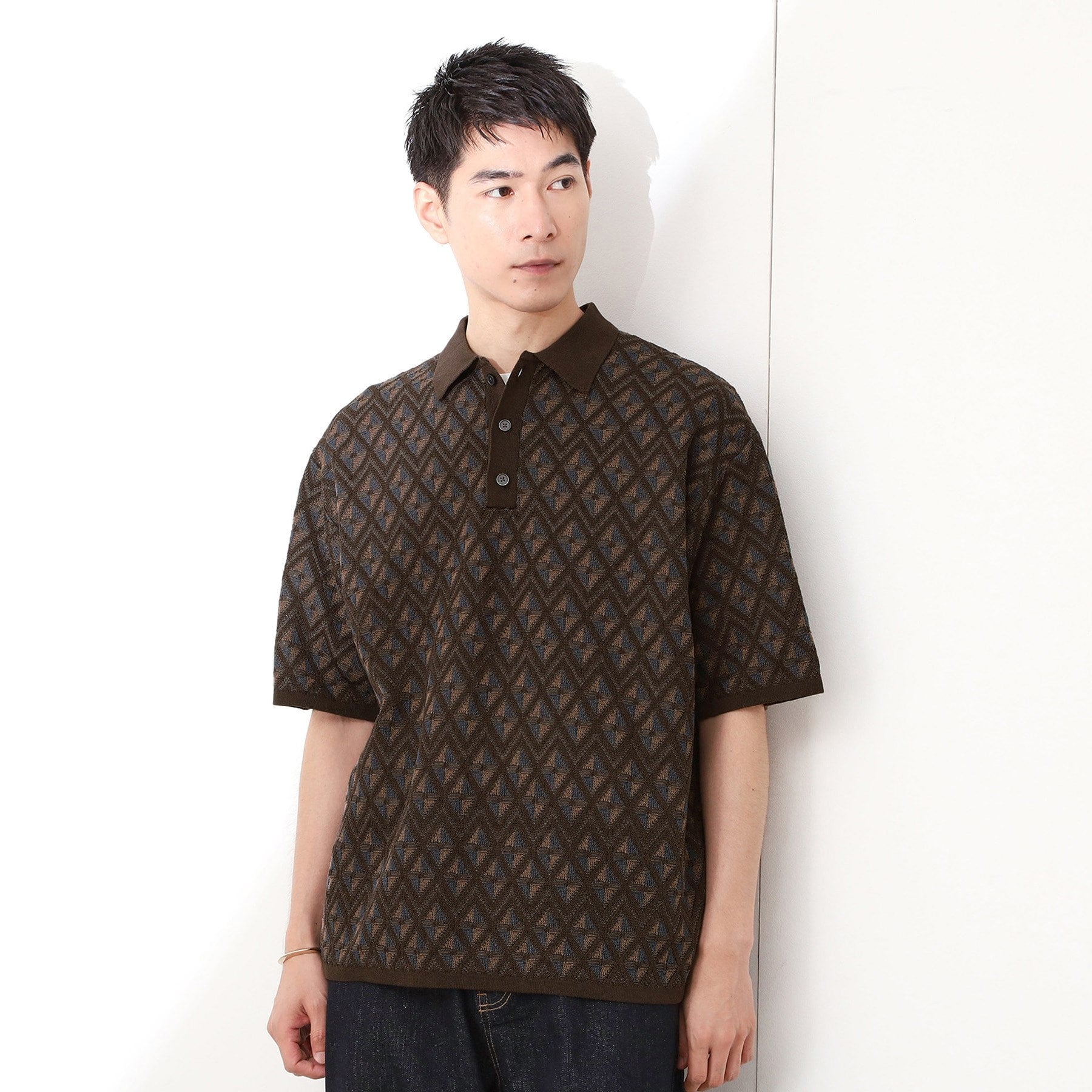 ザ ショップ ティーケー(メンズ) THE SHOP TK(Men) ジオメニットポロシャツ （ブラウン(443)） ブラウン(443)