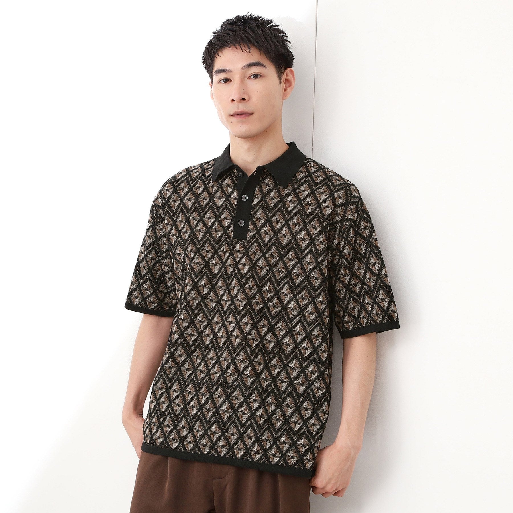 ザ ショップ ティーケー(メンズ) THE SHOP TK(Men) ジオメニットポロシャツ （ブラウン(443)） ブラウン(443)