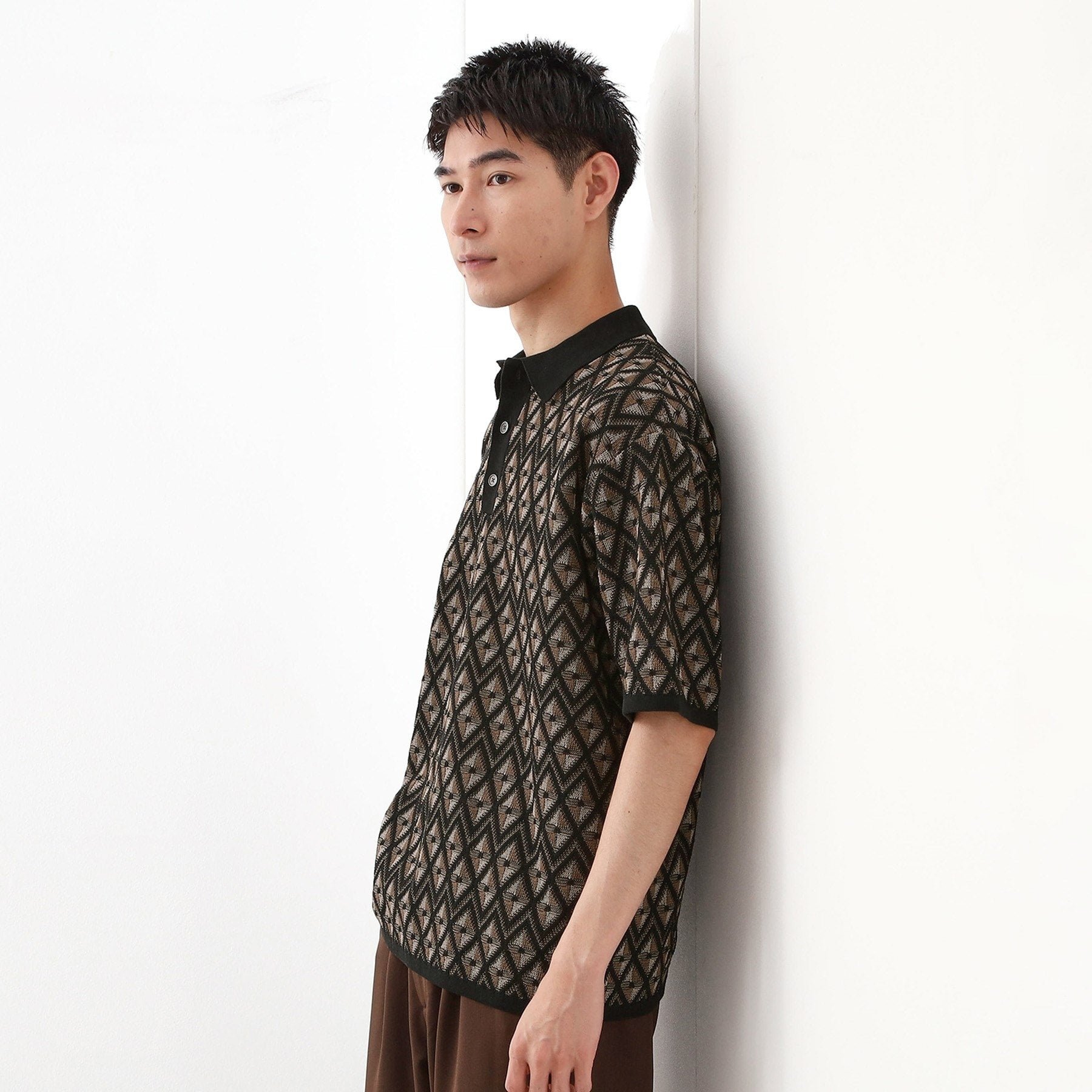 ザ ショップ ティーケー(メンズ) THE SHOP TK(Men) ジオメニットポロシャツ （ブラウン(443)） ブラウン(443)