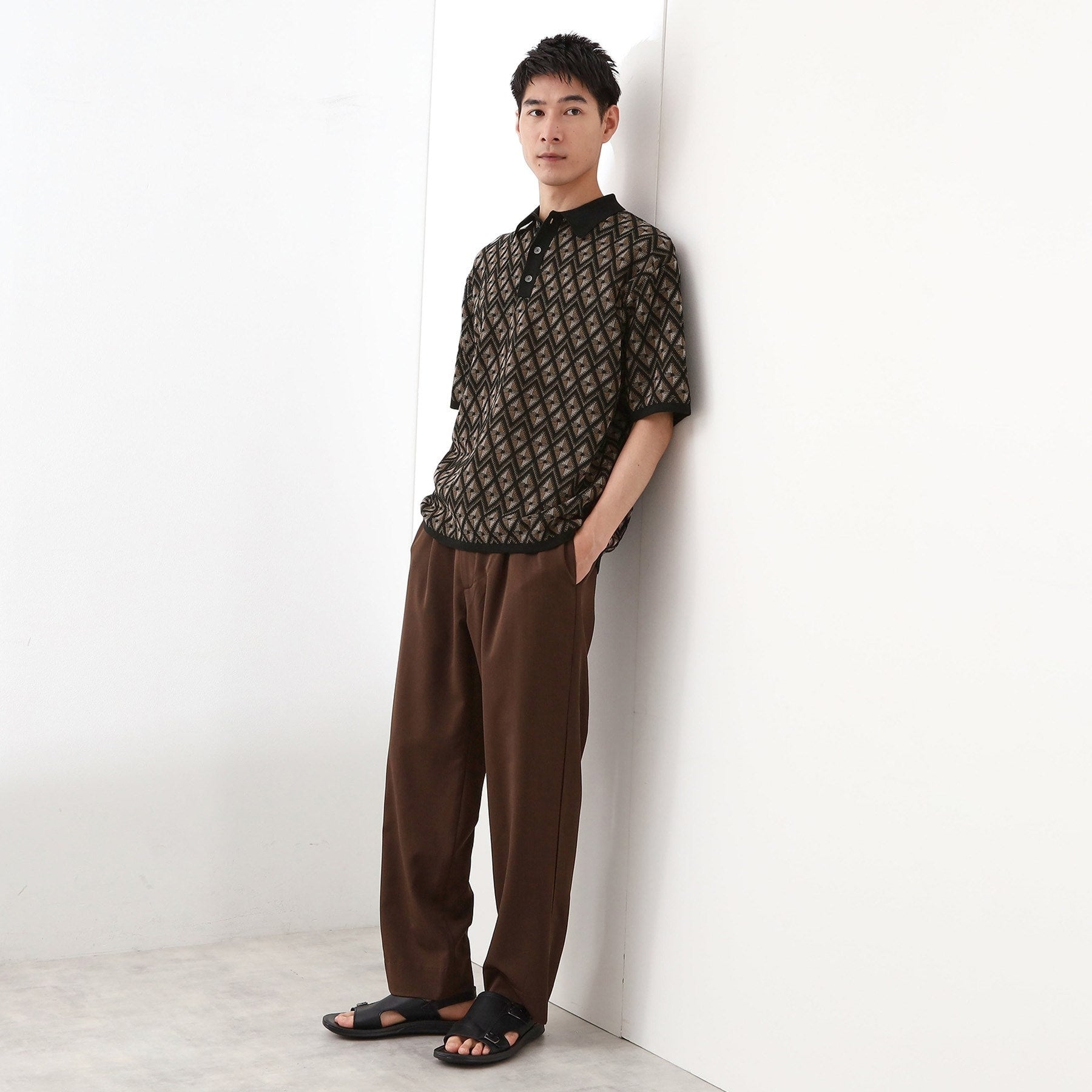 ザ ショップ ティーケー(メンズ) THE SHOP TK(Men) ジオメニットポロシャツ （ブラウン(443)） ブラウン(443)