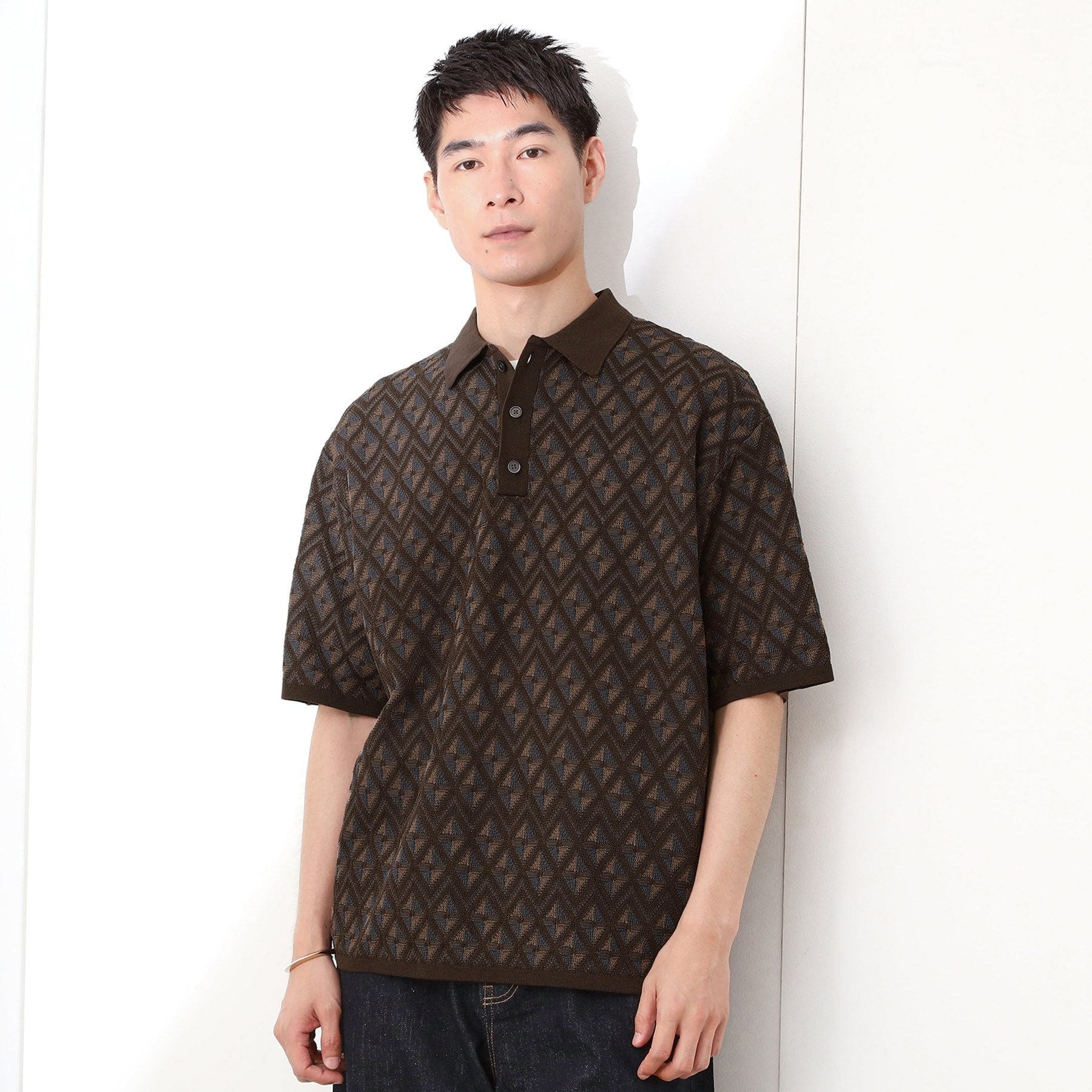 ザ ショップ ティーケー(メンズ) THE SHOP TK(Men) ジオメニットポロシャツ （ブラウン(443)） ブラウン(443)