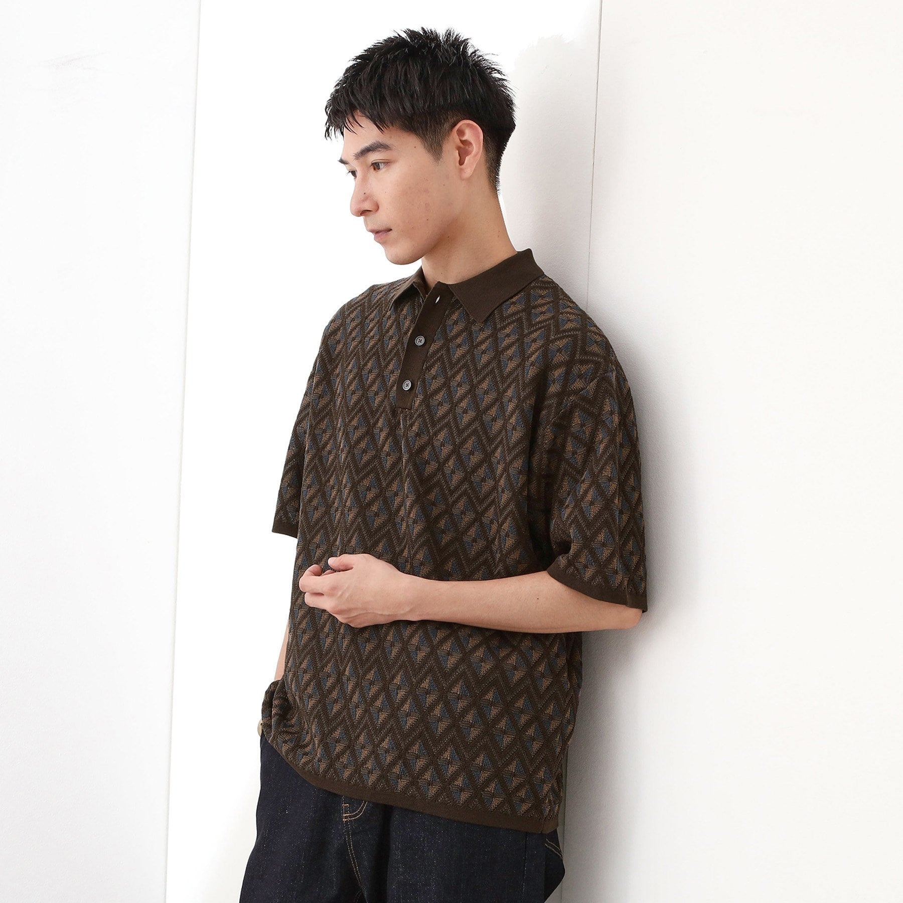 ザ ショップ ティーケー(メンズ) THE SHOP TK(Men) ジオメニットポロシャツ （ブラウン(443)） ブラウン(443)