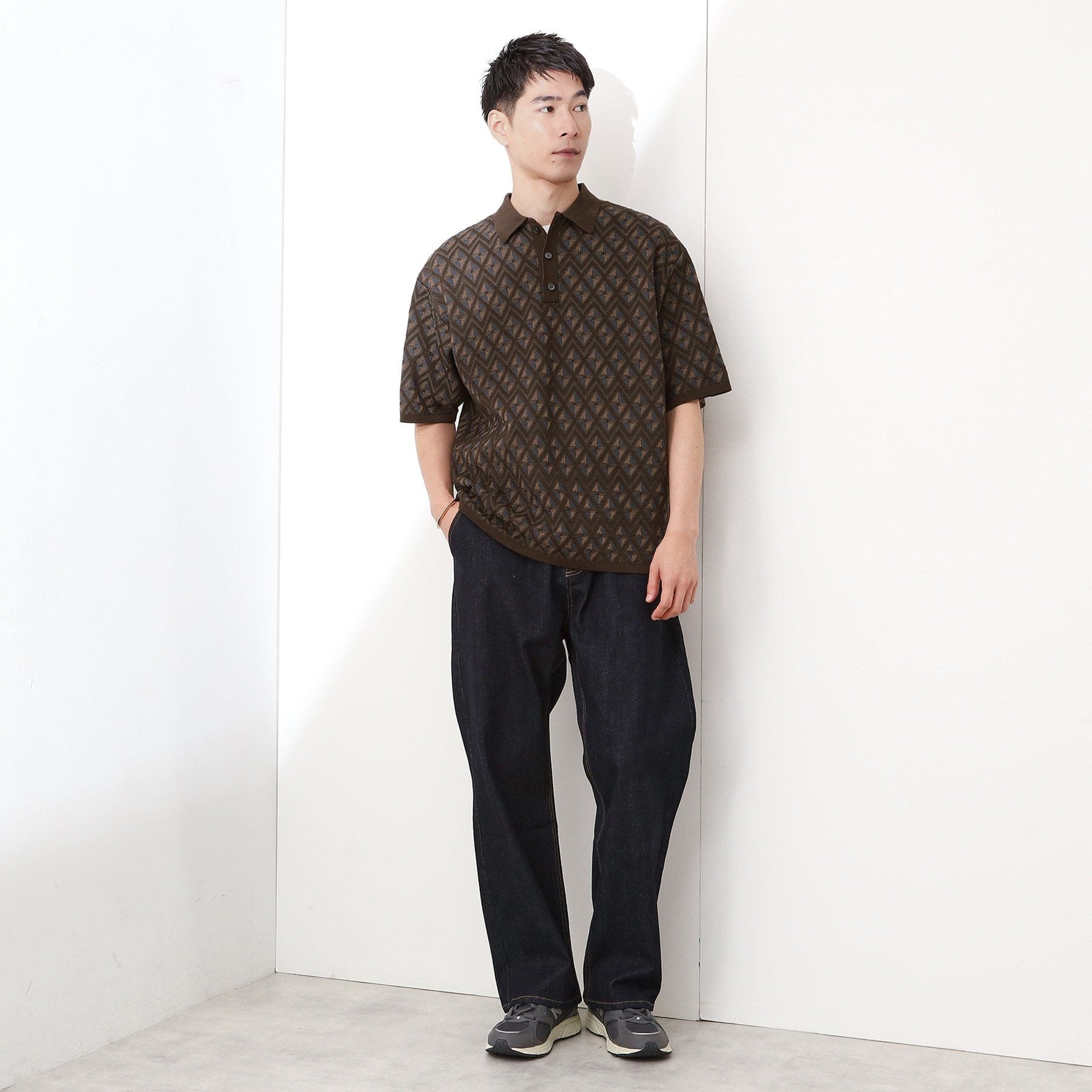 ザ ショップ ティーケー(メンズ) THE SHOP TK(Men) ジオメニットポロシャツ （ブラウン(443)） ブラウン(443)