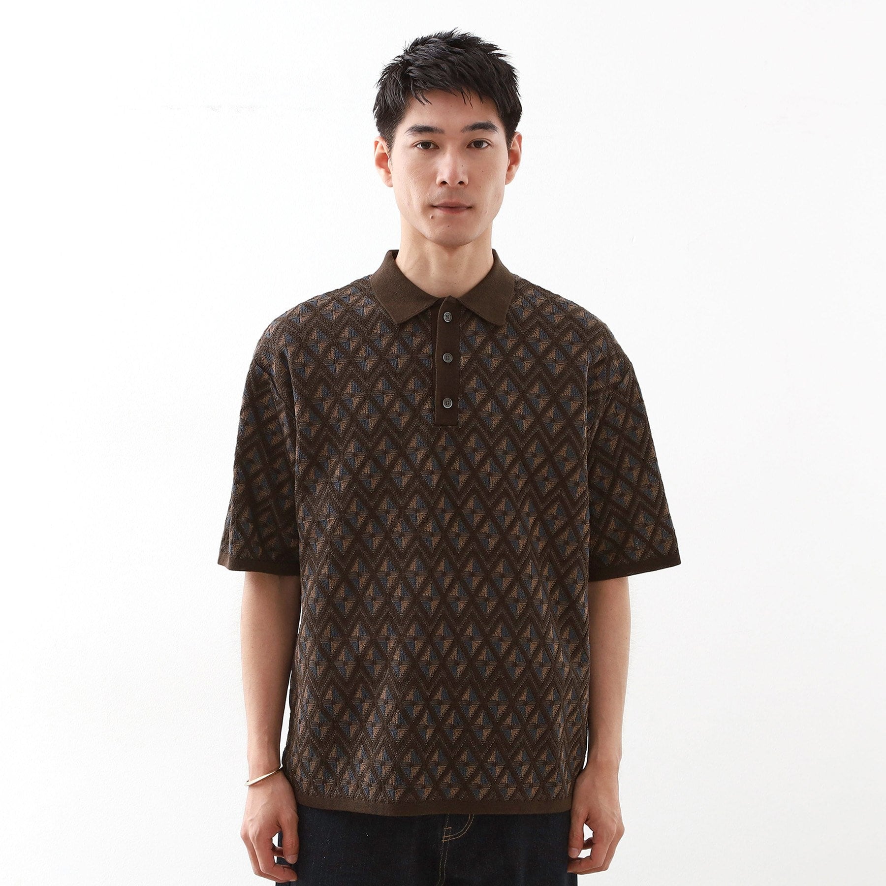 ザ ショップ ティーケー(メンズ) THE SHOP TK(Men) ジオメニットポロシャツ （ブラウン(443)） ブラウン(443)