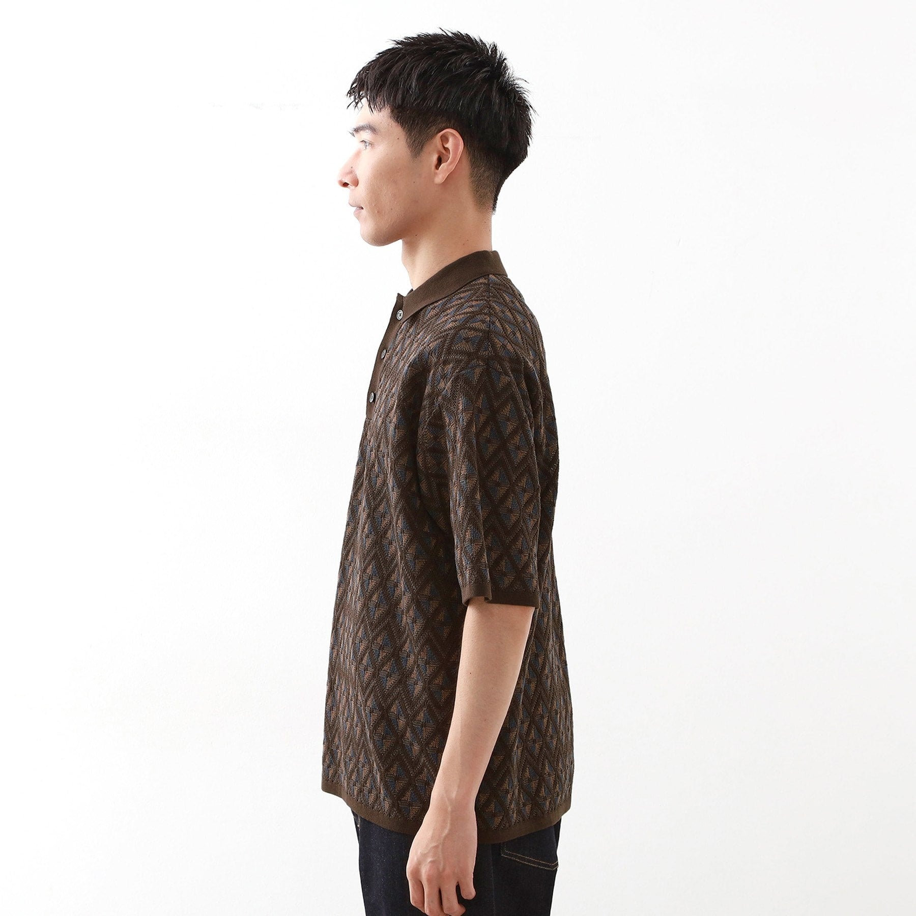 ザ ショップ ティーケー(メンズ) THE SHOP TK(Men) ジオメニットポロシャツ （ブラウン(443)） ブラウン(443)