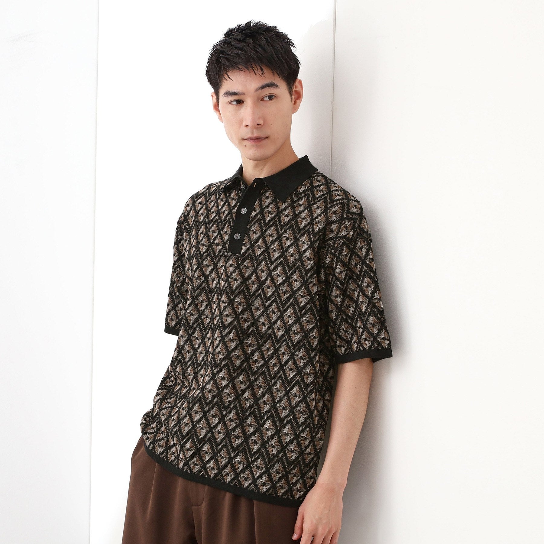 ザ ショップ ティーケー(メンズ) THE SHOP TK(Men) ジオメニットポロシャツ （ブラック(419)） ブラック(419)