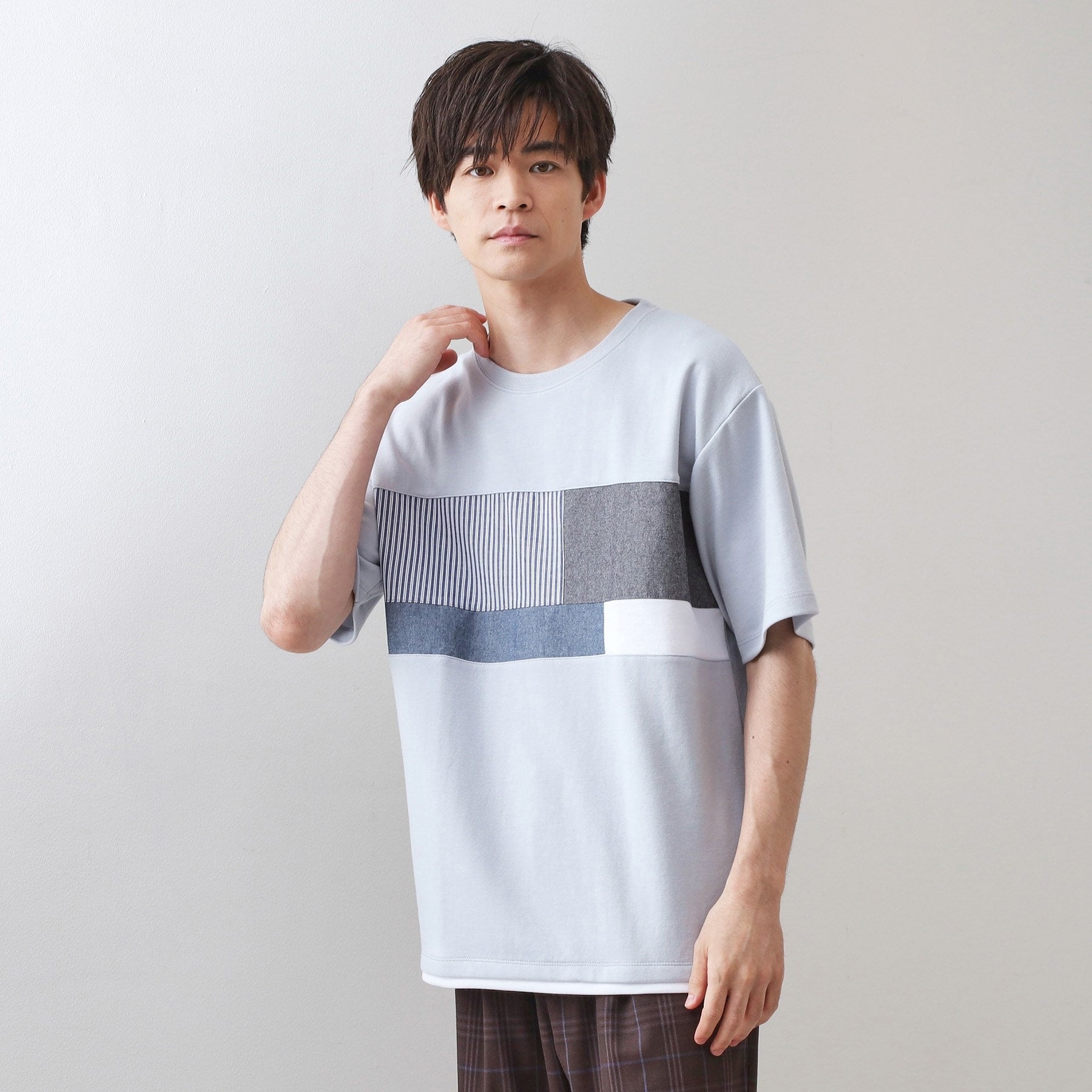 ザ ショップ ティーケー(メンズ) THE SHOP TK(Men) パネル切替半袖Tシャツ （ブルー(091)） ブルー(091)