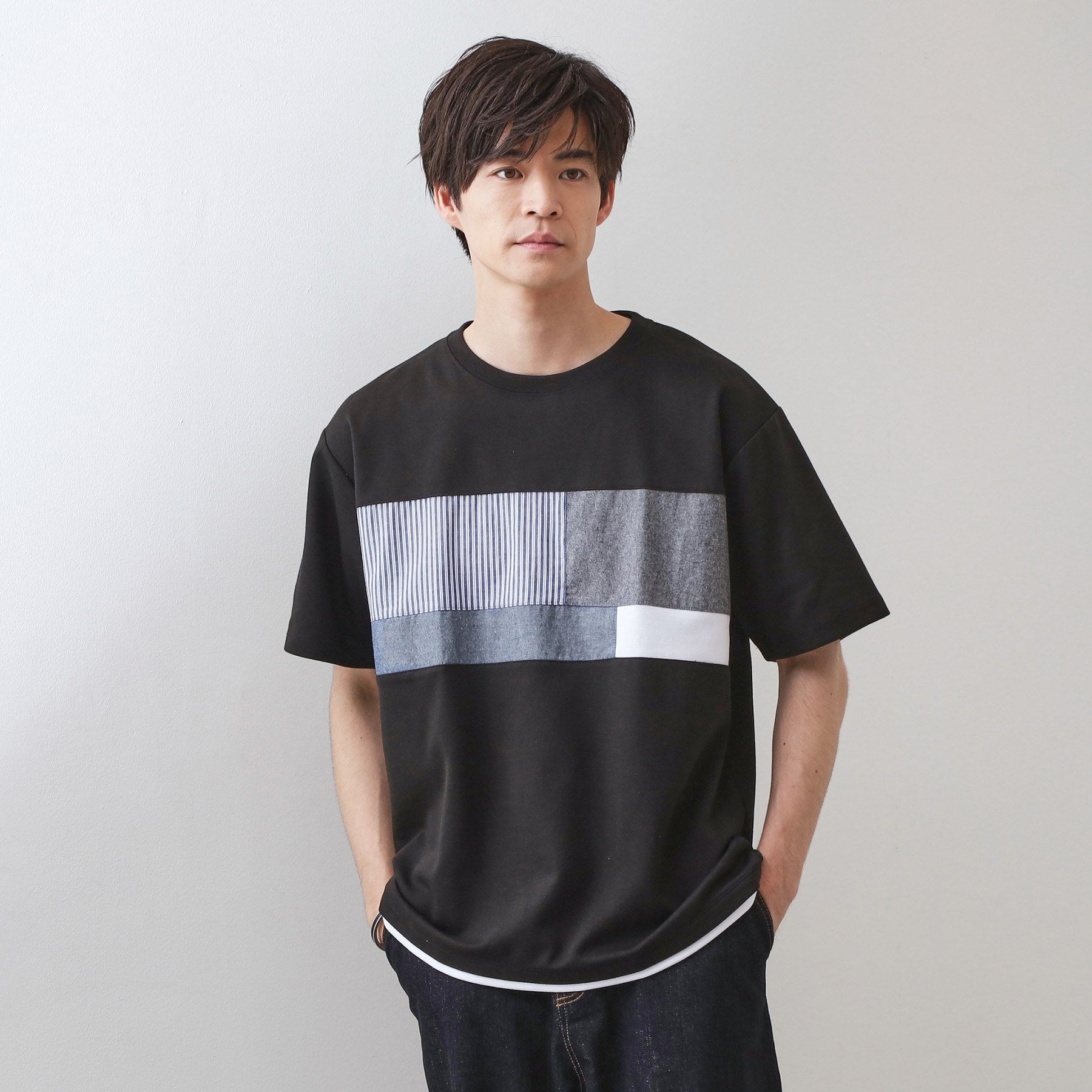ザ ショップ ティーケー(メンズ) THE SHOP TK(Men) パネル切替半袖Tシャツ （ブラック(019)） ブラック(019)