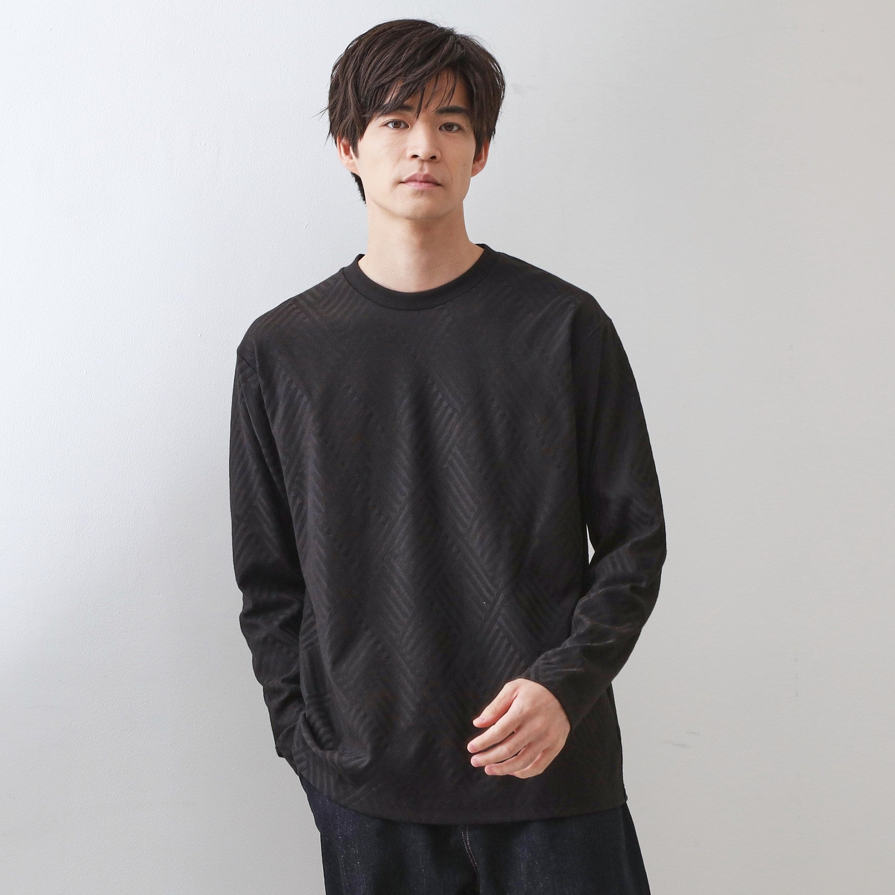 THE SHOP TK Recycle Links Jacquard Long Sleeve T-Shirt