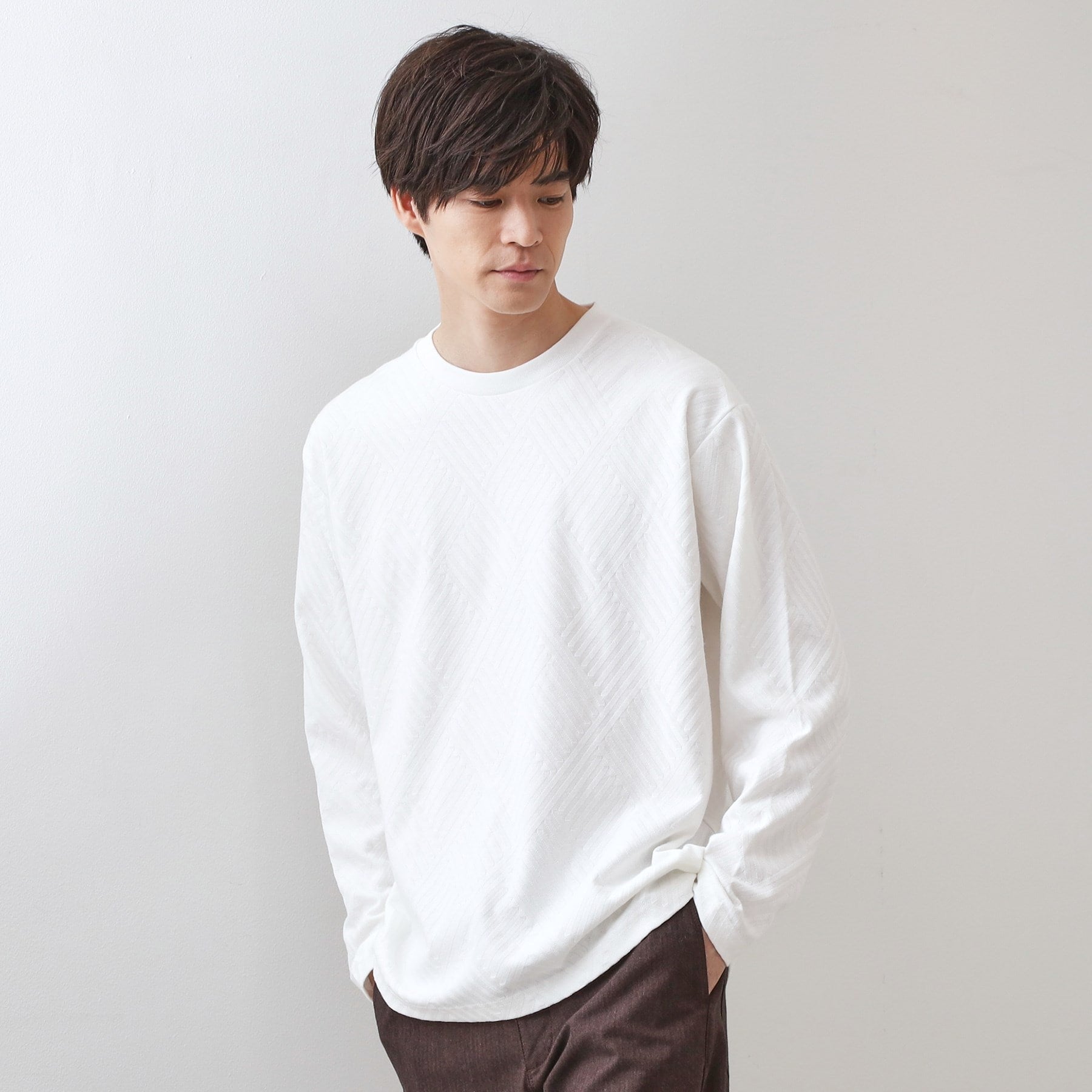 ザ ショップ ティーケー(メンズ) THE SHOP TK(Men) リサイクルリンクスジャカード長袖Tシャツ （オフホワイト(003)） オフホワイト(003)