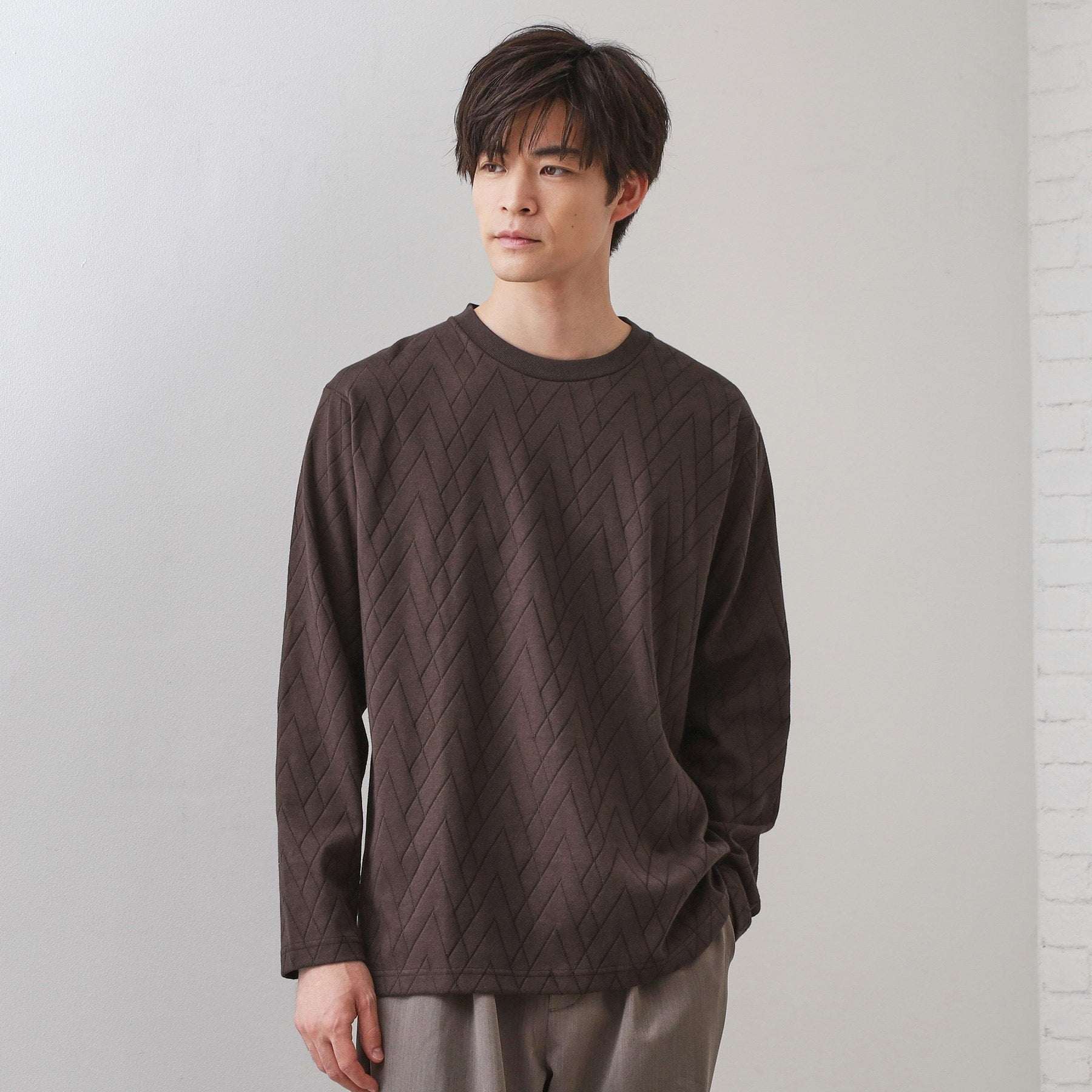 ザ ショップ ティーケー(メンズ) THE SHOP TK(Men) リサイクルリンクスジオメトリック長袖Tシャツ （ブラウン(044)） ブラウン(044)