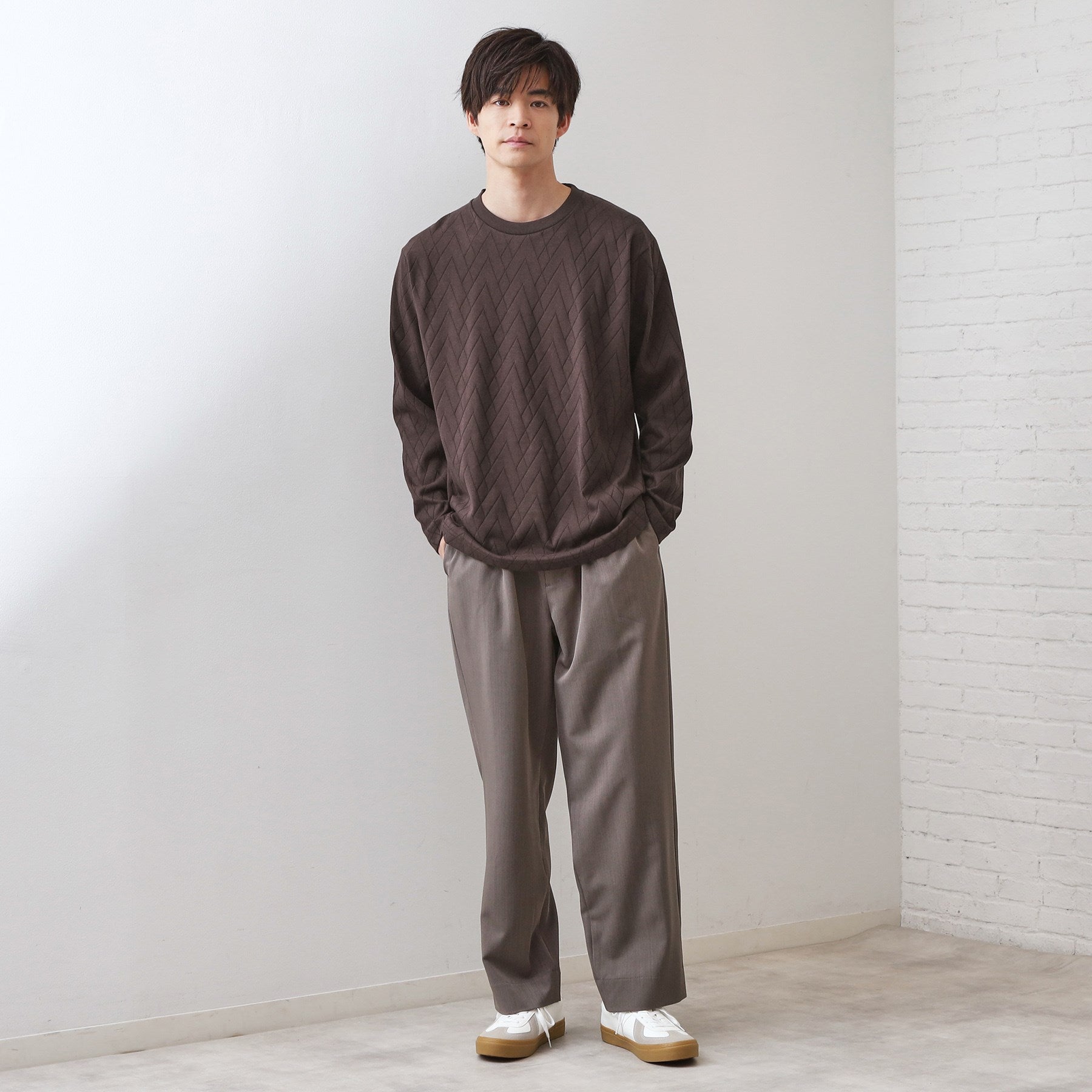 ザ ショップ ティーケー(メンズ) THE SHOP TK(Men) リサイクルリンクスジオメトリック長袖Tシャツ （ブラウン(044)） ブラウン(044)