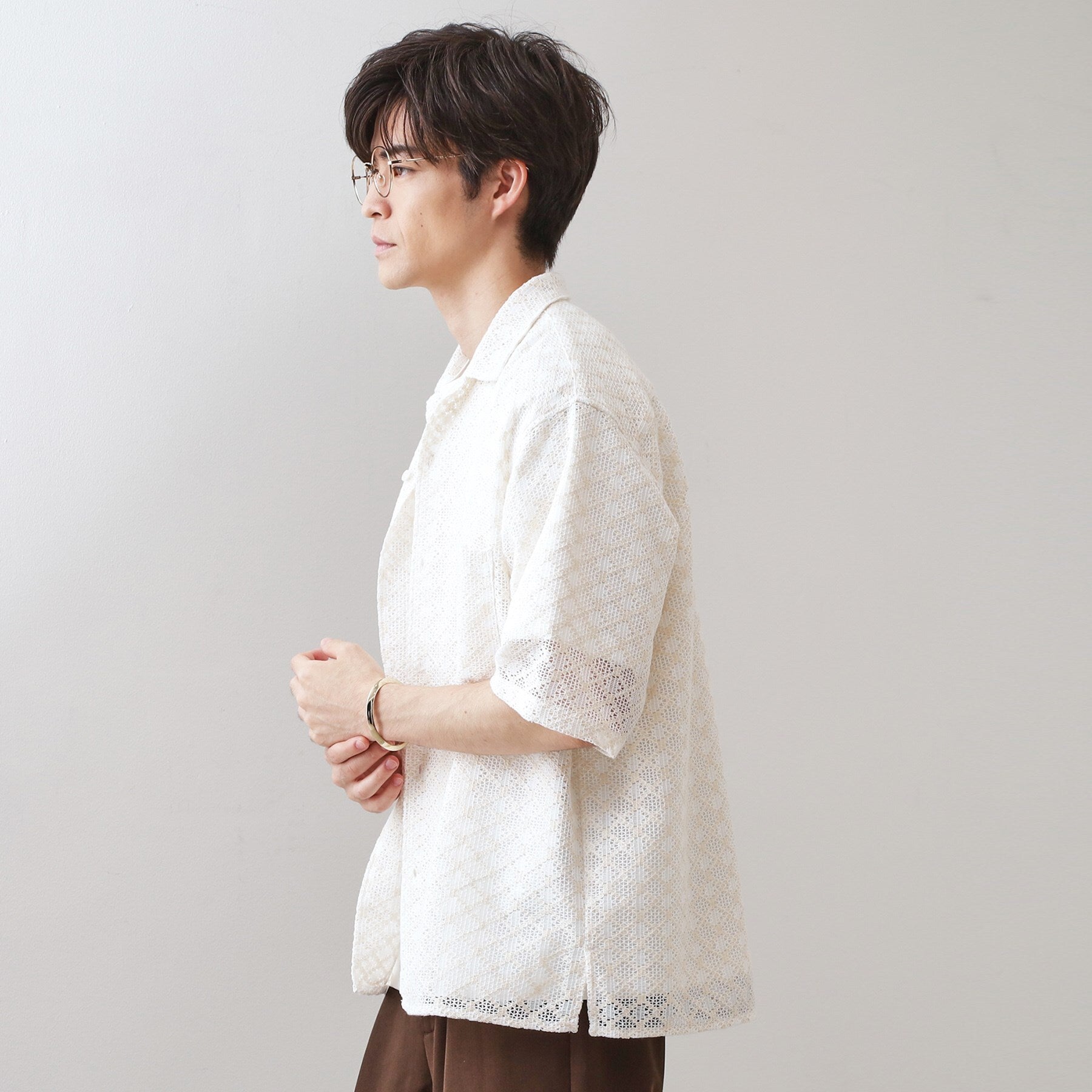 ザ ショップ ティーケー(メンズ) THE SHOP TK(Men) クラフトレース半袖シャツ （ブラック(019)） ブラック(019)