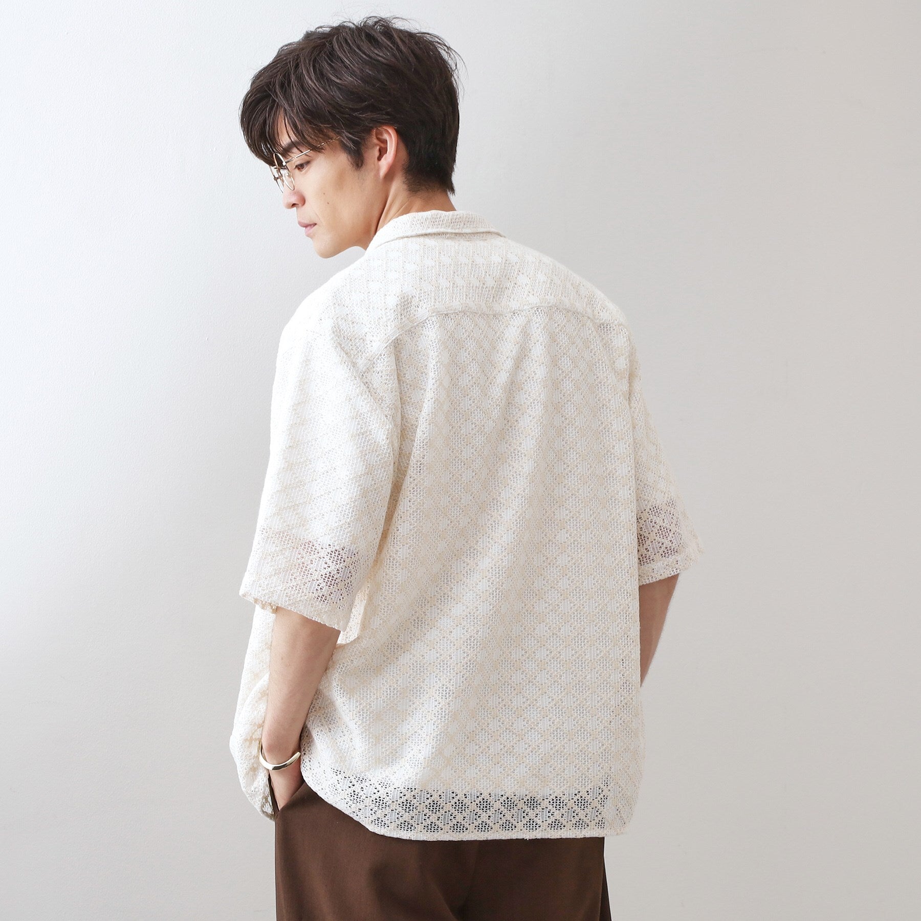 ザ ショップ ティーケー(メンズ) THE SHOP TK(Men) クラフトレース半袖シャツ （ブラック(019)） ブラック(019)