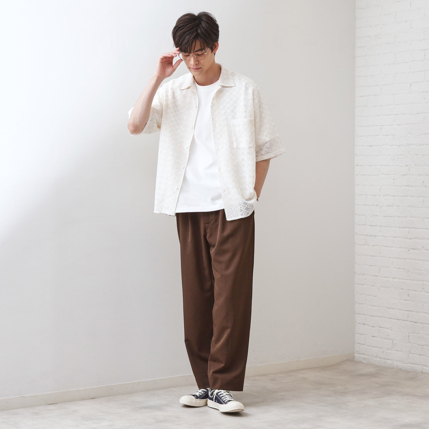 ザ ショップ ティーケー(メンズ) THE SHOP TK(Men) クラフトレース半袖シャツ （ブラック(019)） ブラック(019)
