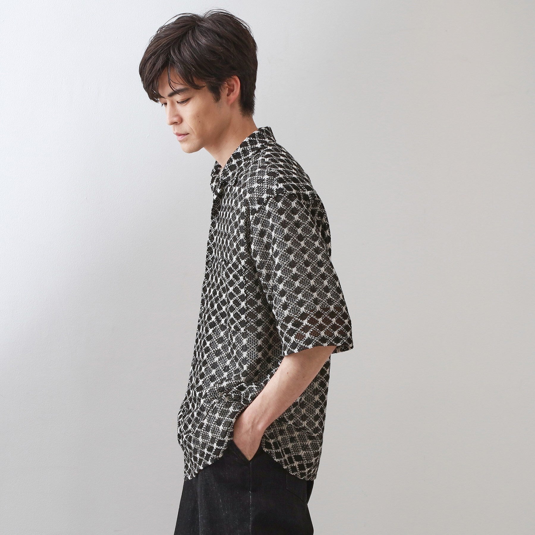 ザ ショップ ティーケー(メンズ) THE SHOP TK(Men) クラフトレース半袖シャツ （ブラック(019)） ブラック(019)