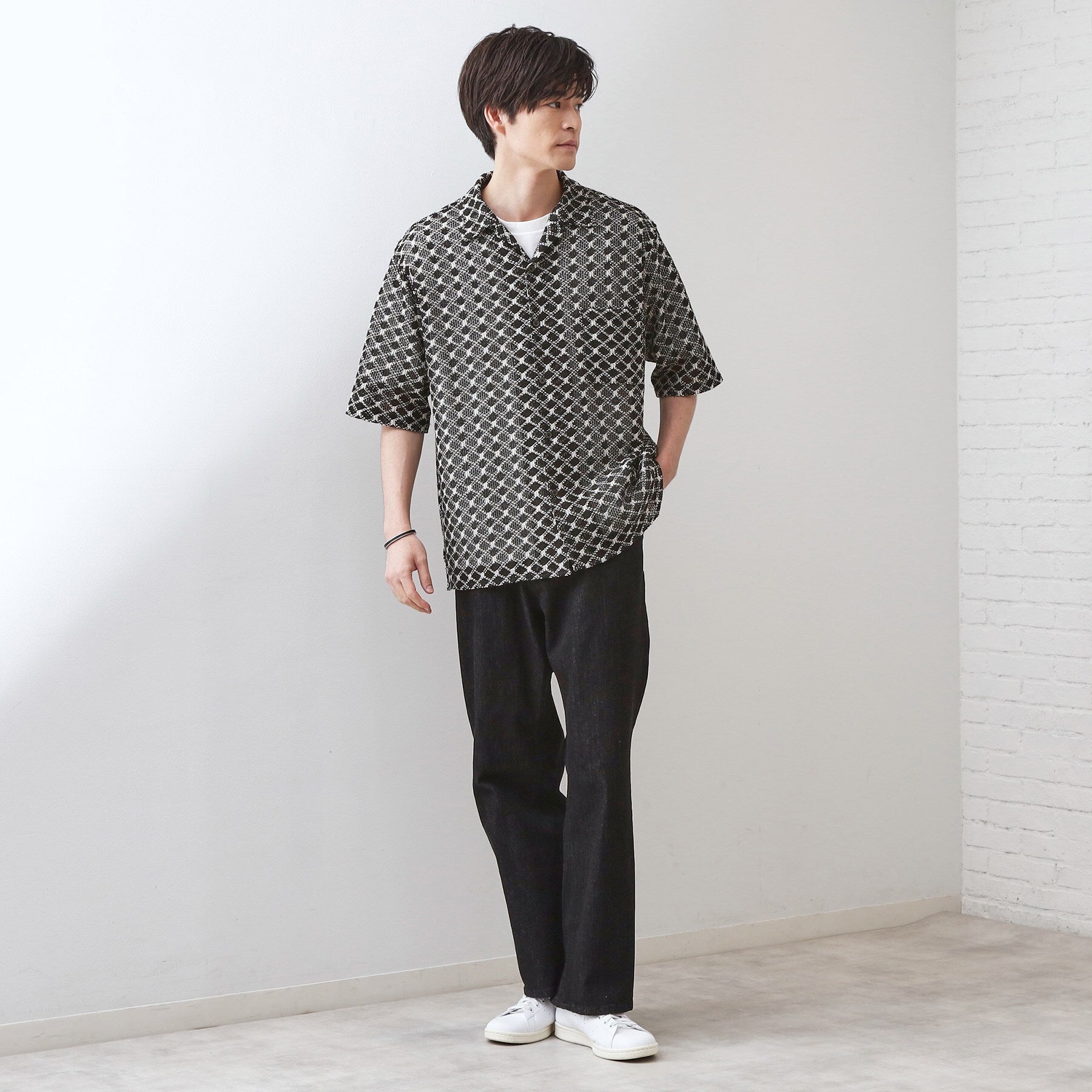 ザ ショップ ティーケー(メンズ) THE SHOP TK(Men) クラフトレース半袖シャツ （ブラック(019)） ブラック(019)