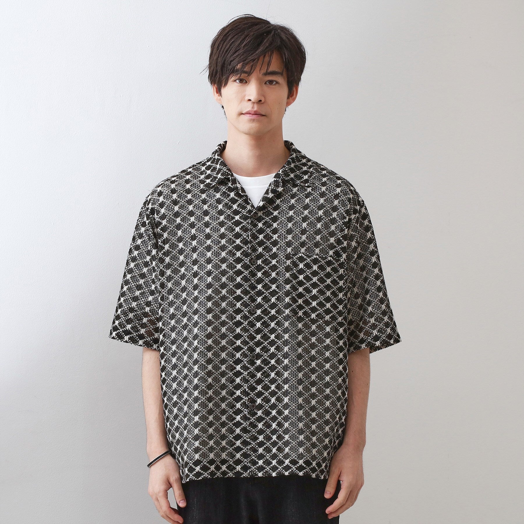 ザ ショップ ティーケー(メンズ) THE SHOP TK(Men) クラフトレース半袖シャツ （ブラック(019)） ブラック(019)