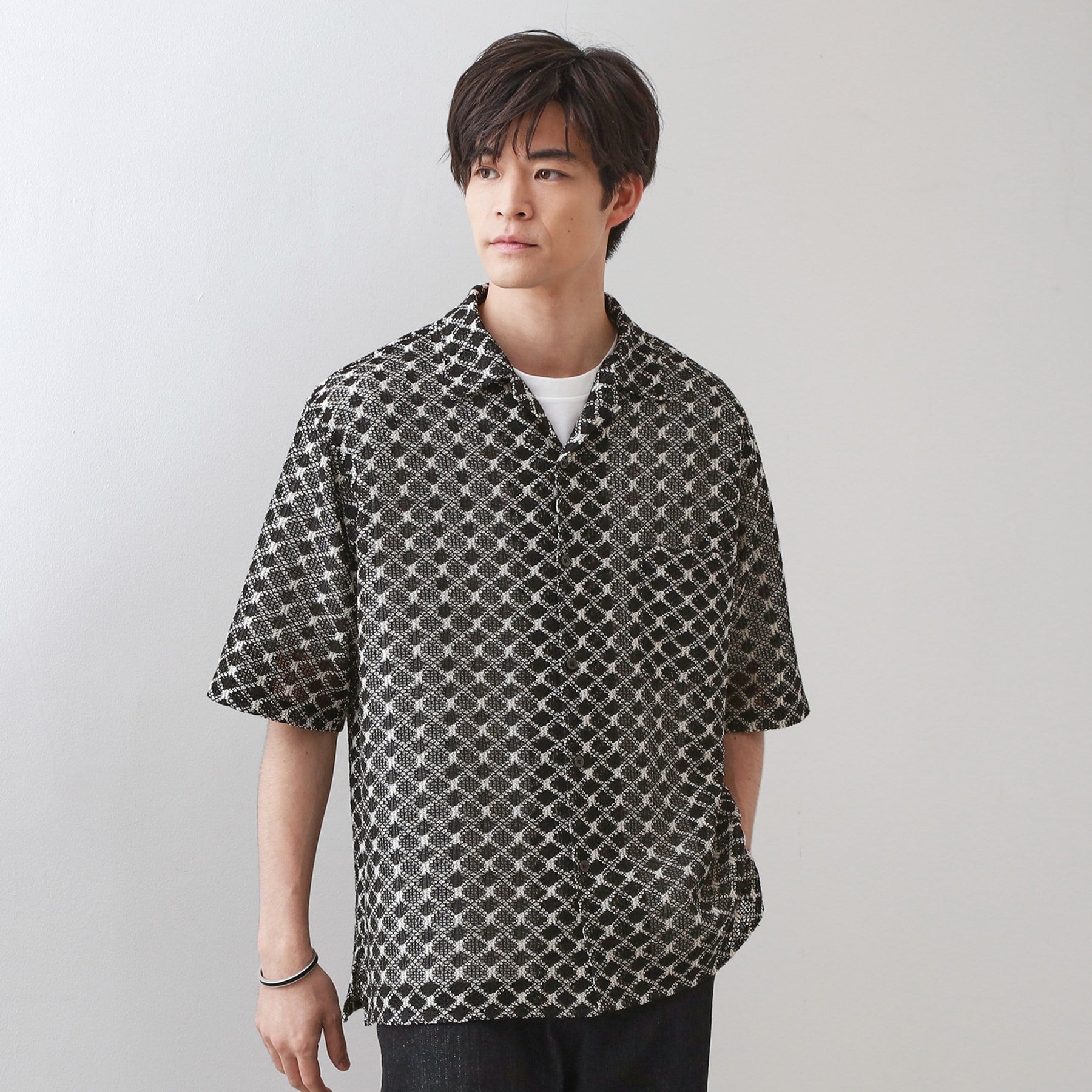 ザ ショップ ティーケー(メンズ) THE SHOP TK(Men) クラフトレース半袖シャツ （ブラック(019)） ブラック(019)