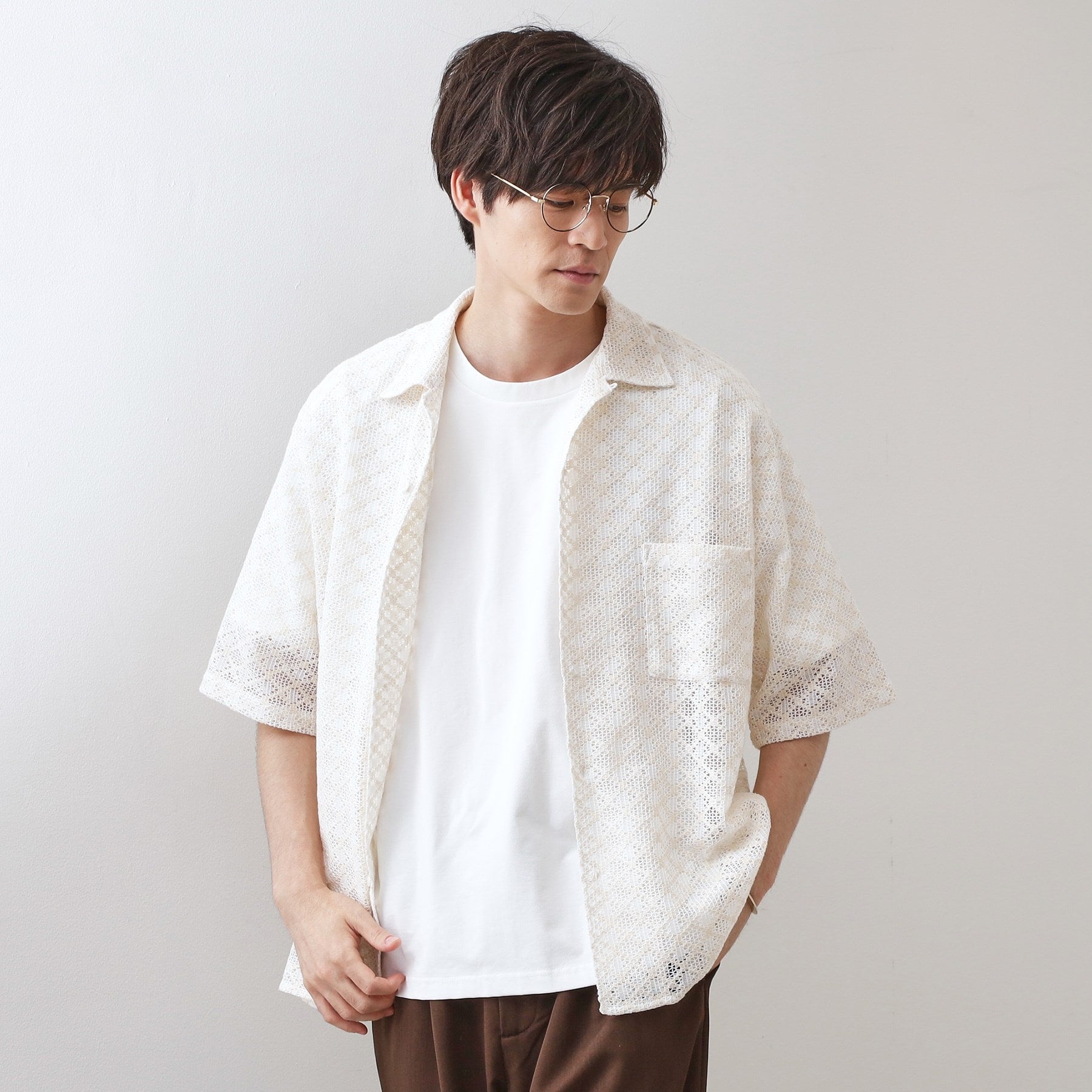 ザ ショップ ティーケー(メンズ) THE SHOP TK(Men) クラフトレース半袖シャツ （オフホワイト(003)） オフホワイト(003)