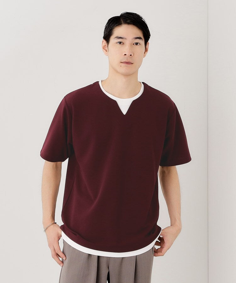 ザ ショップ ティーケー(メンズ) THE SHOP TK(Men) ツイルキーネックプルオーバー S／S （ボルドー(064)） ボルドー(064)