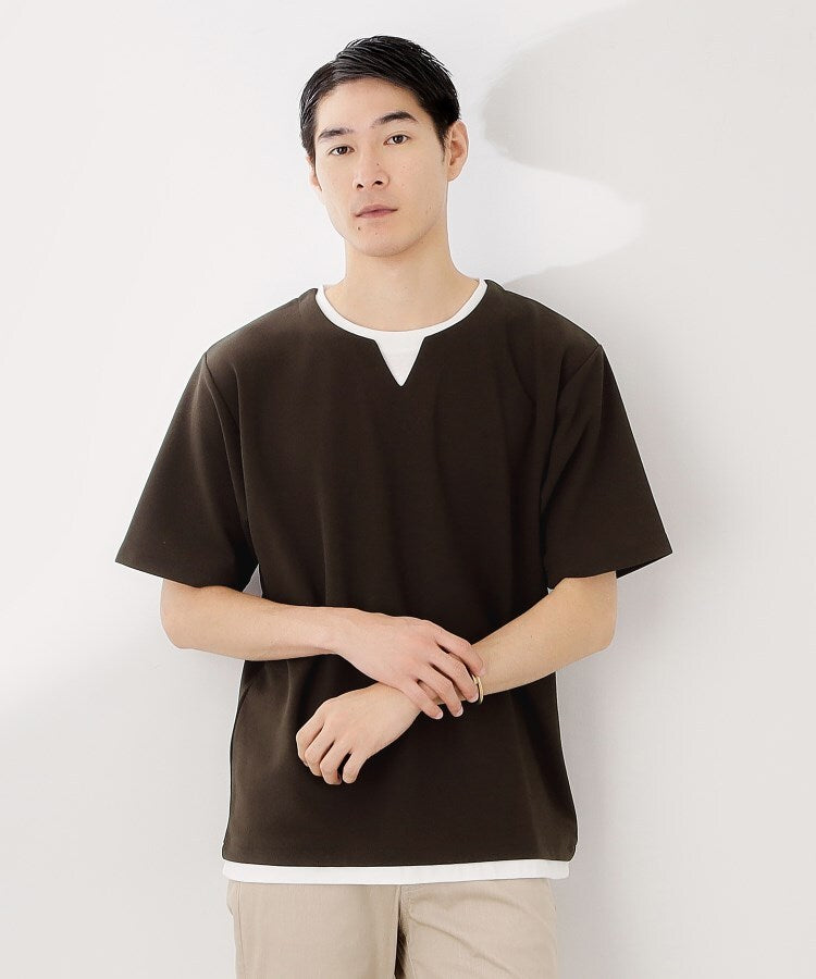 ザ ショップ ティーケー(メンズ) THE SHOP TK(Men) ツイルキーネックプルオーバー S／S （ブラウン(043)） ブラウン(043)