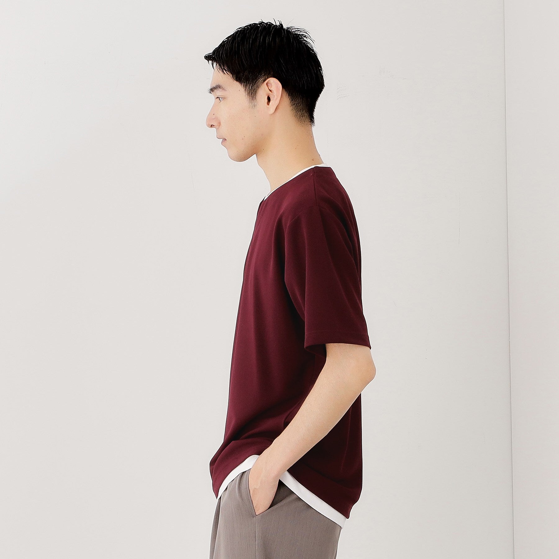 ザ ショップ ティーケー(メンズ) THE SHOP TK(Men) ツイルキーネックプルオーバー S／S （ボルドー(064)） ボルドー(064)
