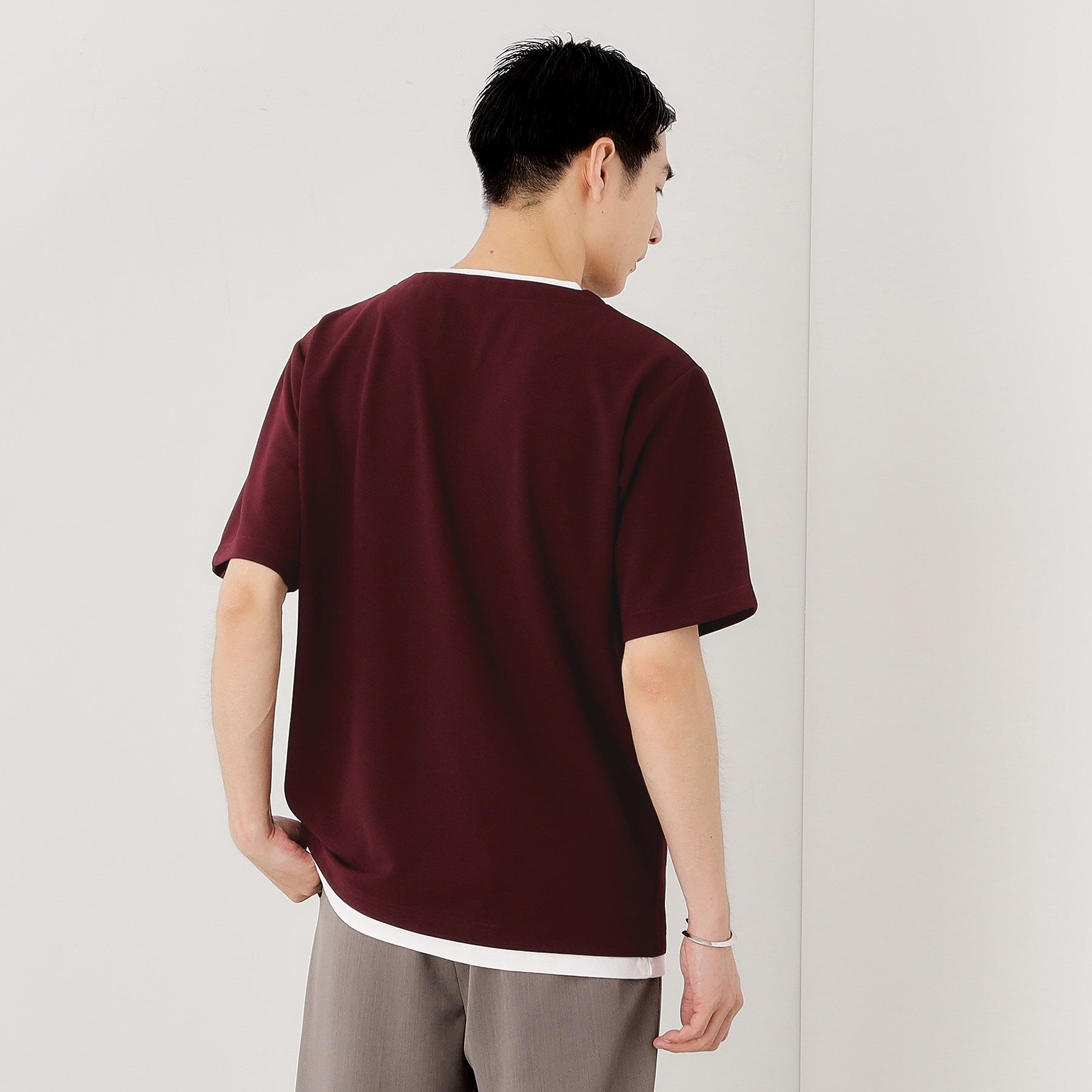 ザ ショップ ティーケー(メンズ) THE SHOP TK(Men) ツイルキーネックプルオーバー S／S （ボルドー(064)） ボルドー(064)