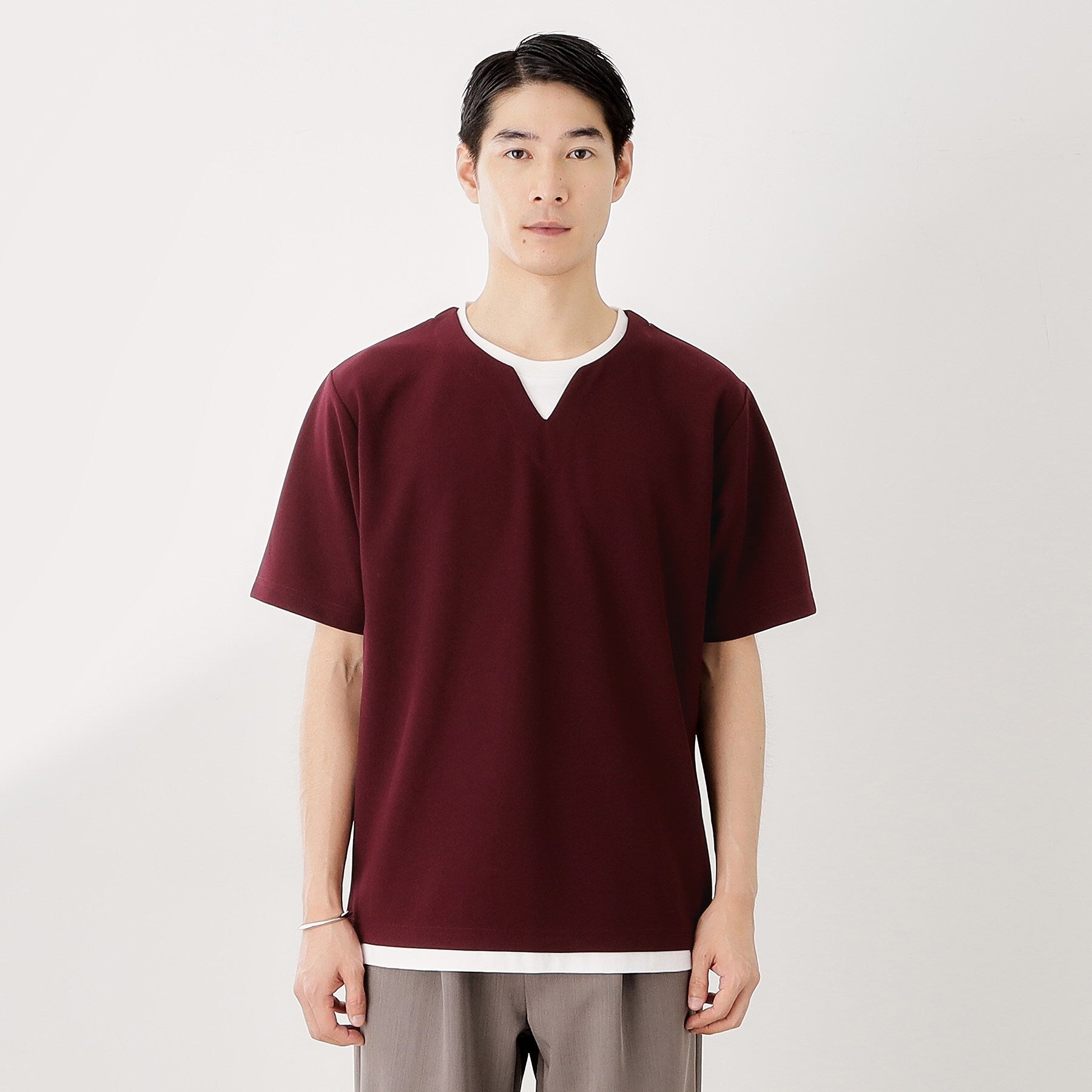 ザ ショップ ティーケー(メンズ) THE SHOP TK(Men) ツイルキーネックプルオーバー S／S （ボルドー(064)） ボルドー(064)