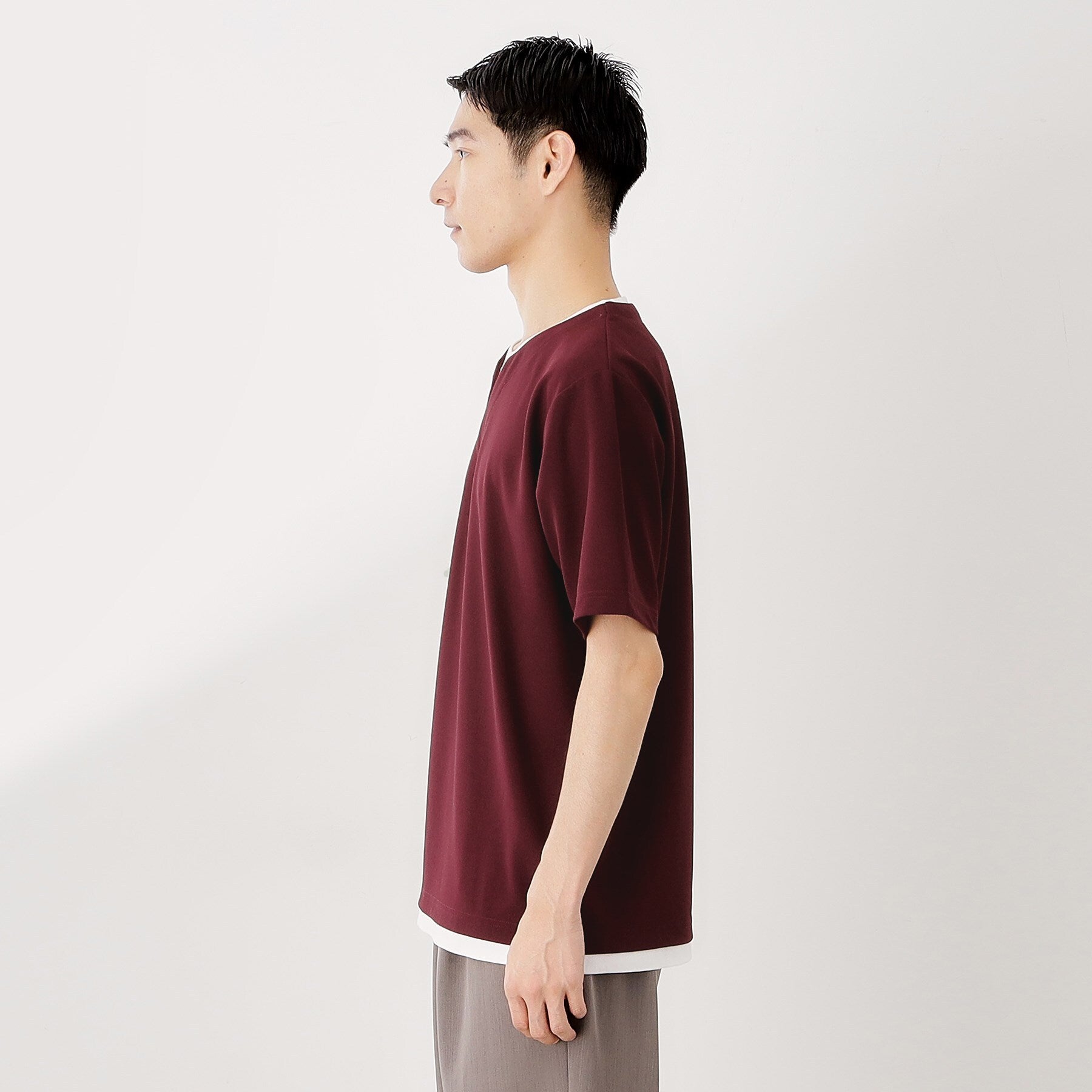 ザ ショップ ティーケー(メンズ) THE SHOP TK(Men) ツイルキーネックプルオーバー S／S （ボルドー(064)） ボルドー(064)
