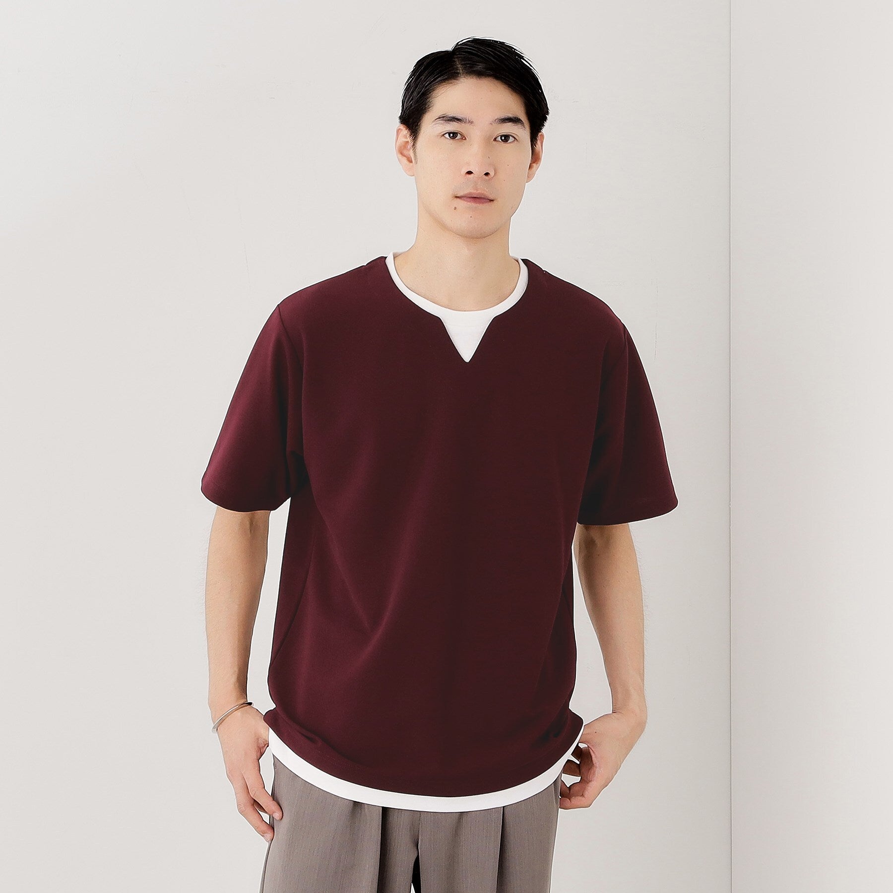 ザ ショップ ティーケー(メンズ) THE SHOP TK(Men) ツイルキーネックプルオーバー S／S （ボルドー(064)） ボルドー(064)