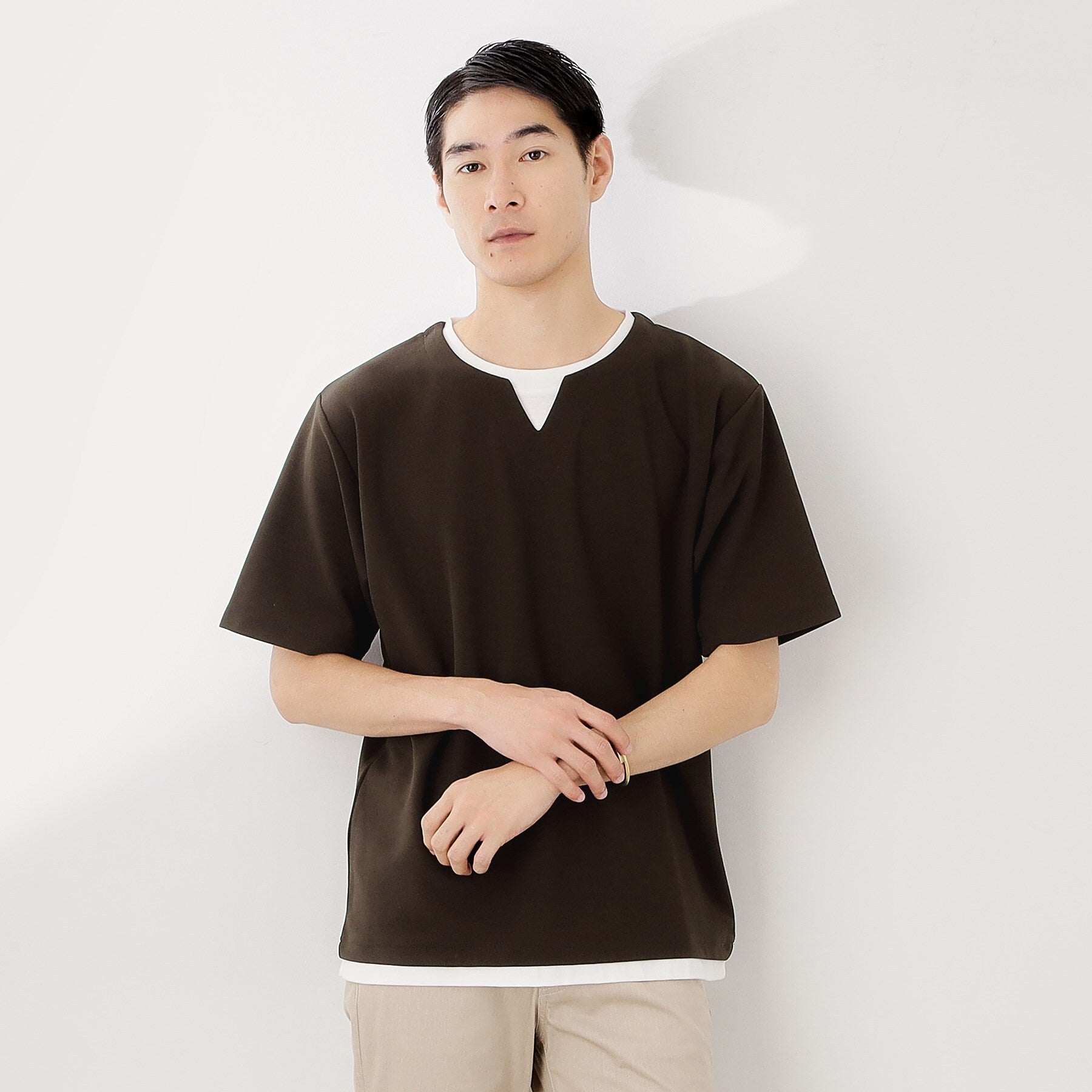 ザ ショップ ティーケー(メンズ) THE SHOP TK(Men) ツイルキーネックプルオーバー S／S （ブラウン(043)） ブラウン(043)