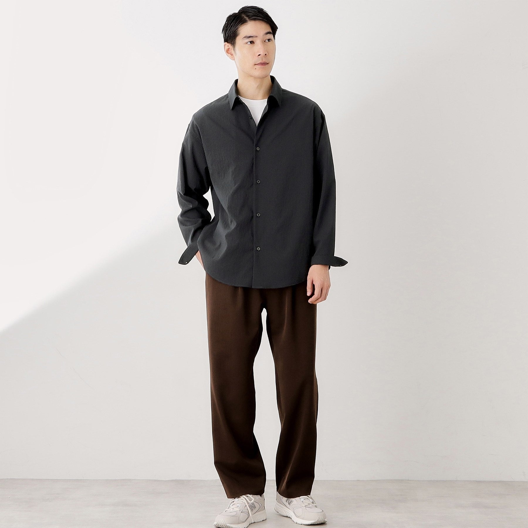 ザ ショップ ティーケー(メンズ) THE SHOP TK(Men) スーパーライトシアサッカー長袖シャツ【吸水速乾／イージーケア／洗濯機OK】 （ブラウン(044)） ブラウン(044)