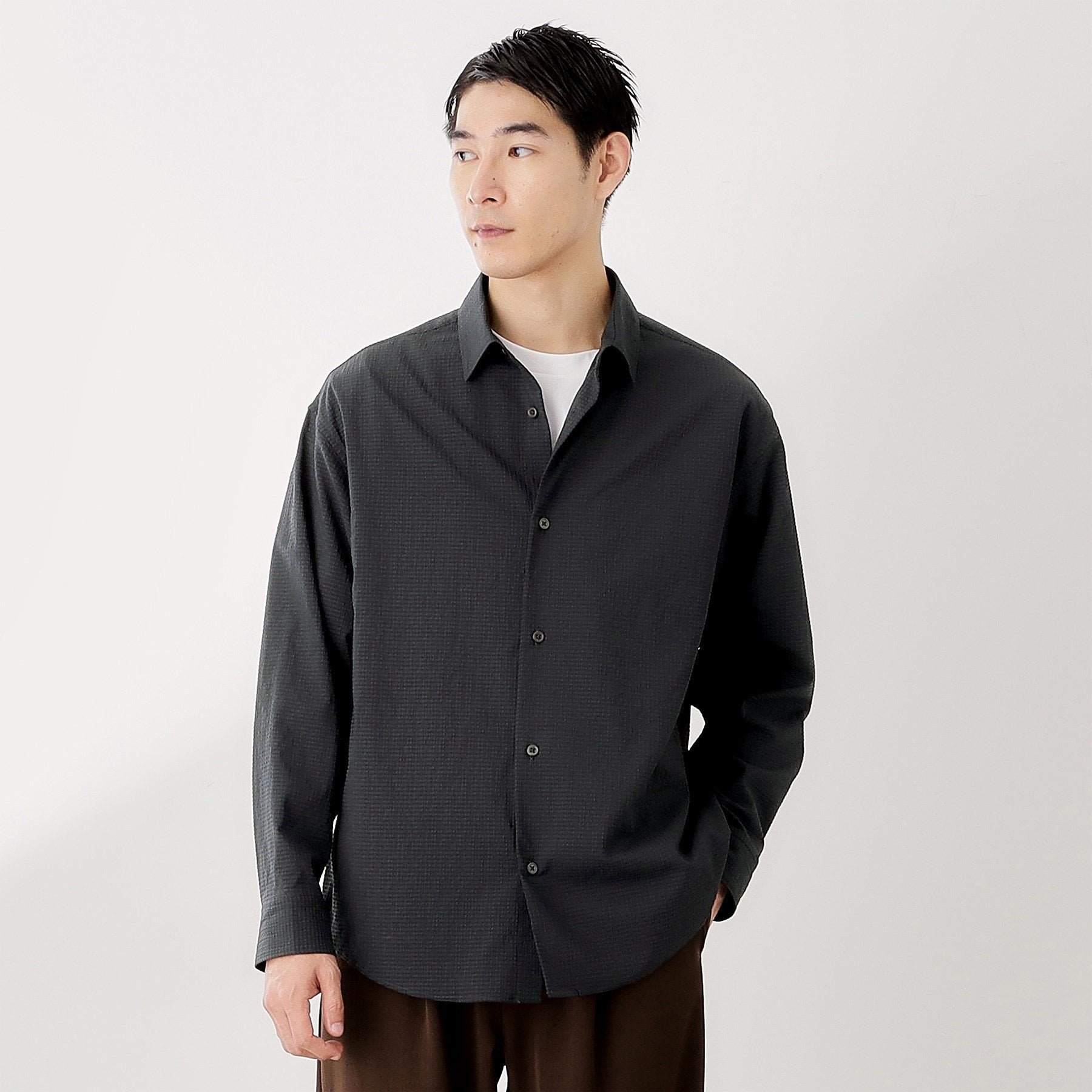 ザ ショップ ティーケー(メンズ) THE SHOP TK(Men) スーパーライトシアサッカー長袖シャツ【吸水速乾／イージーケア／洗濯機OK】 （ブルーグリーン(097)） ブルーグリーン(097)