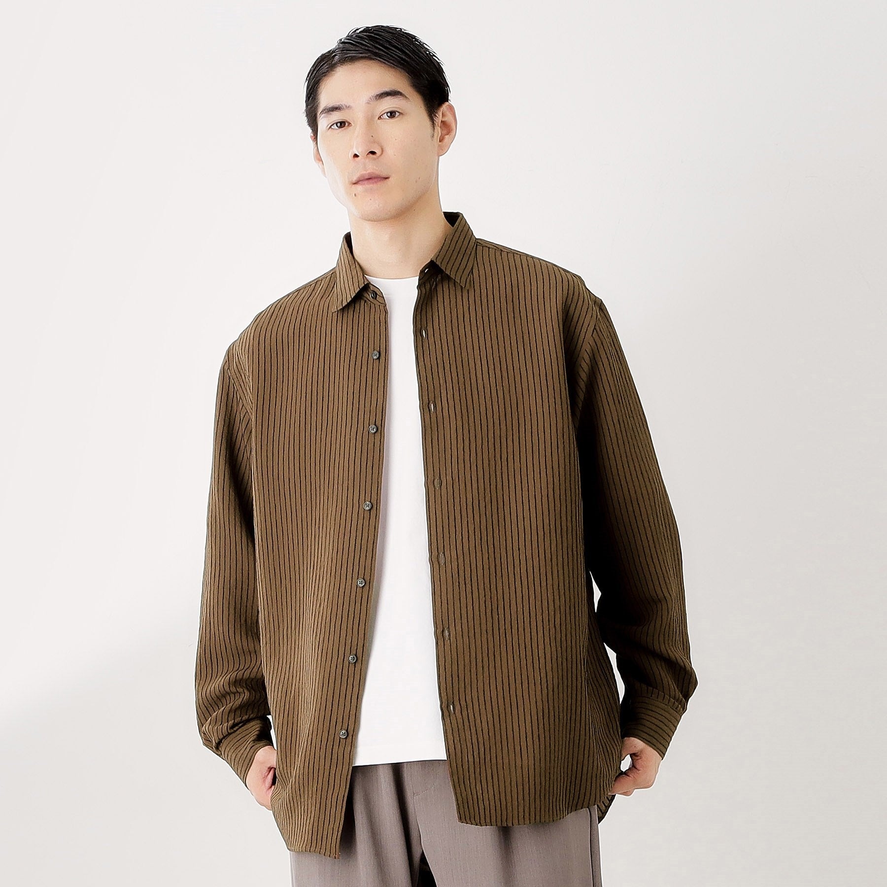 ザ ショップ ティーケー(メンズ) THE SHOP TK(Men) チェック＆ストライプアソート長袖シャツ【洗濯機OK】 （ブラウン(344)） ブラウン(344)