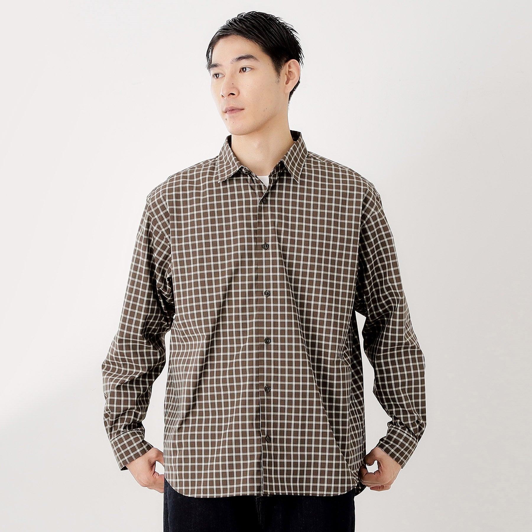 ザ ショップ ティーケー(メンズ) THE SHOP TK(Men) チェック＆ストライプアソート長袖シャツ【洗濯機OK】 （ブラウン(244)） ブラウン(244)