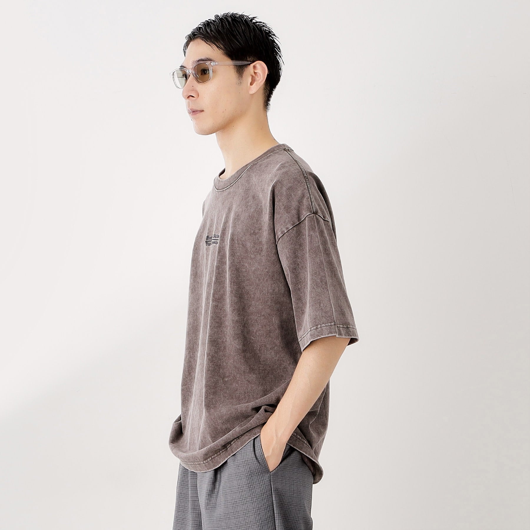 ザ ショップ ティーケー(メンズ) THE SHOP TK(Men) 硫化加工5分袖Tシャツ 【ビッグシルエット／洗濯機OK】 （グレー(012)） グレー(012)