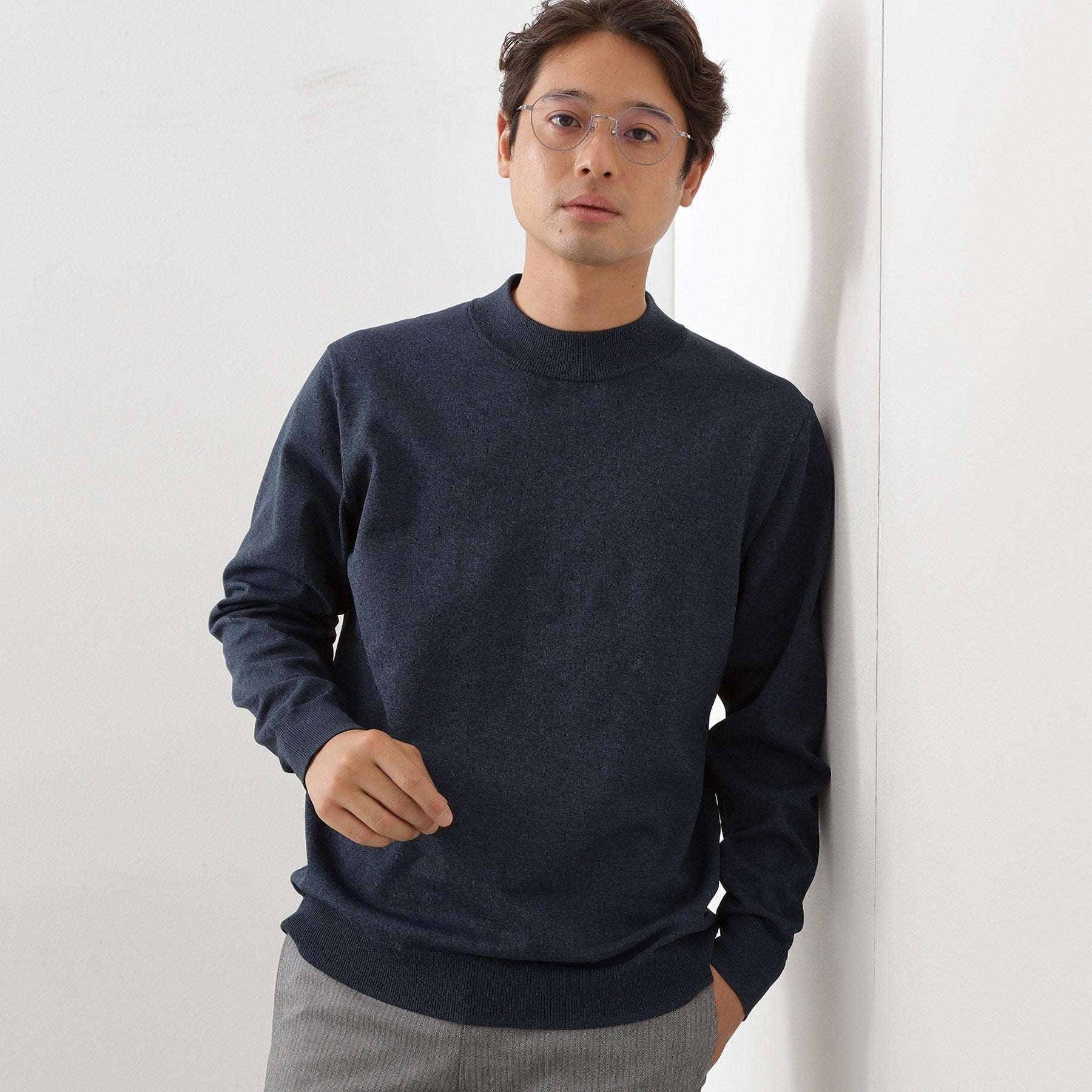 ザ ショップ ティーケー(メンズ) THE SHOP TK(Men) 【冬のビジネスシーンに最適】モックネックニット （ネイビー(094)） ネイビー(094)