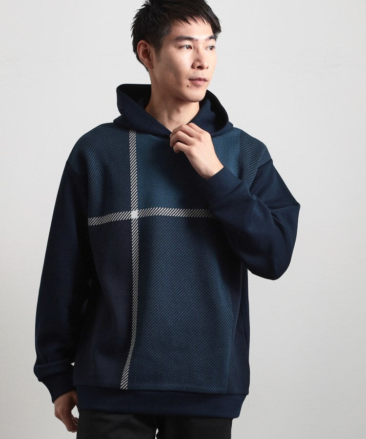 ザ ショップ ティーケー(メンズ) THE SHOP TK(Men) フロントチェック柄ニットパーカー （ネイビー(294)） ネイビー(294)