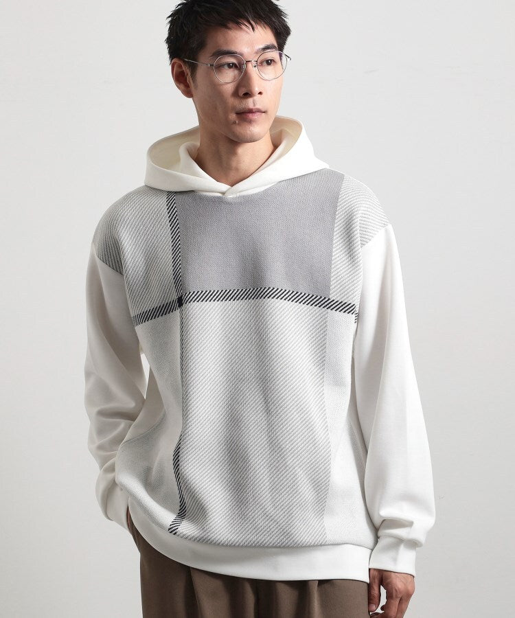 ザ ショップ ティーケー(メンズ) THE SHOP TK(Men) フロントチェック柄ニットパーカー （オフホワイト(203)） オフホワイト(203)