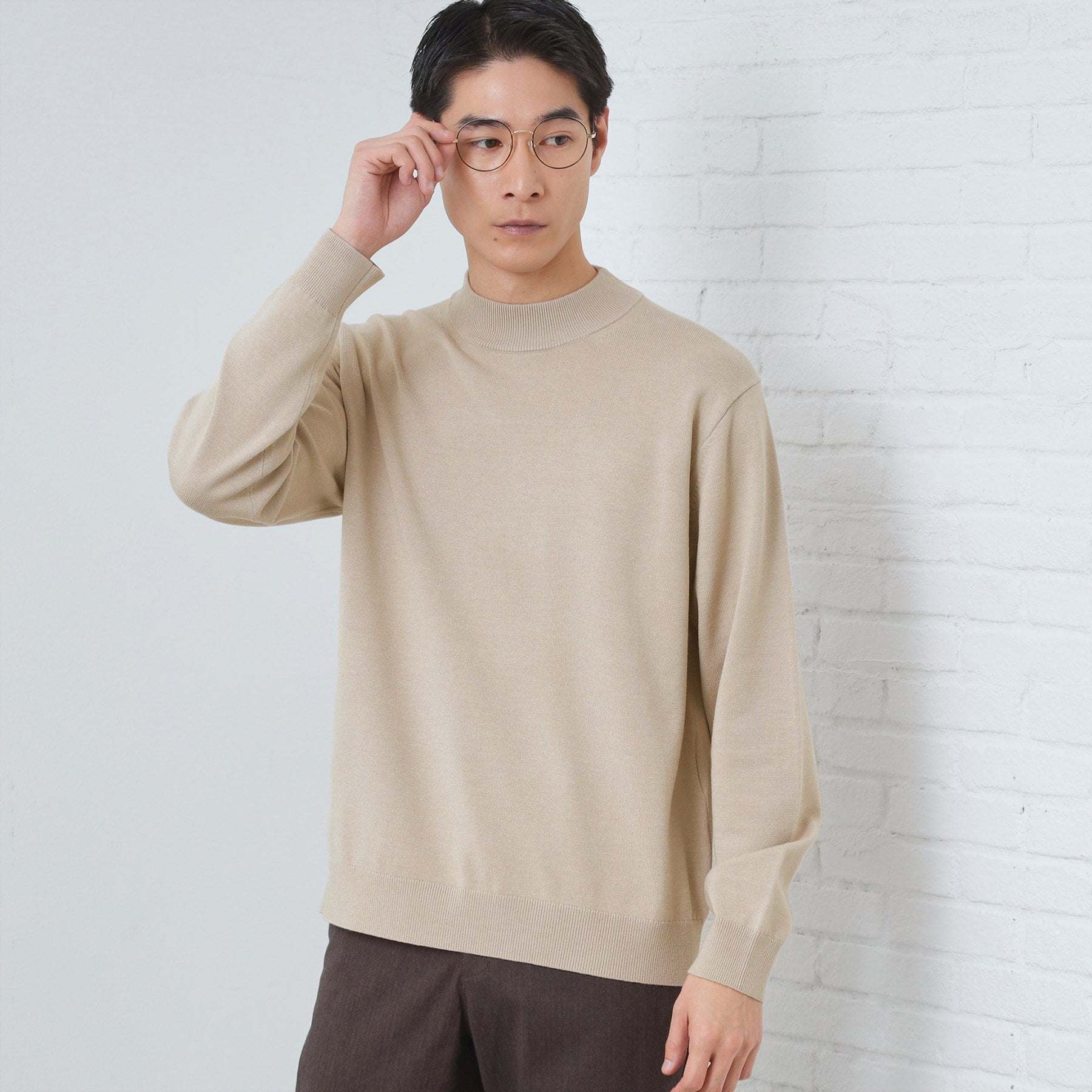 ザ ショップ ティーケー(メンズ) THE SHOP TK(Men) 【冬のビジネスシーンに最適】シルキーモックネックニット 洗濯機OK （ライトベージュ(051)） ライトベージュ(051)