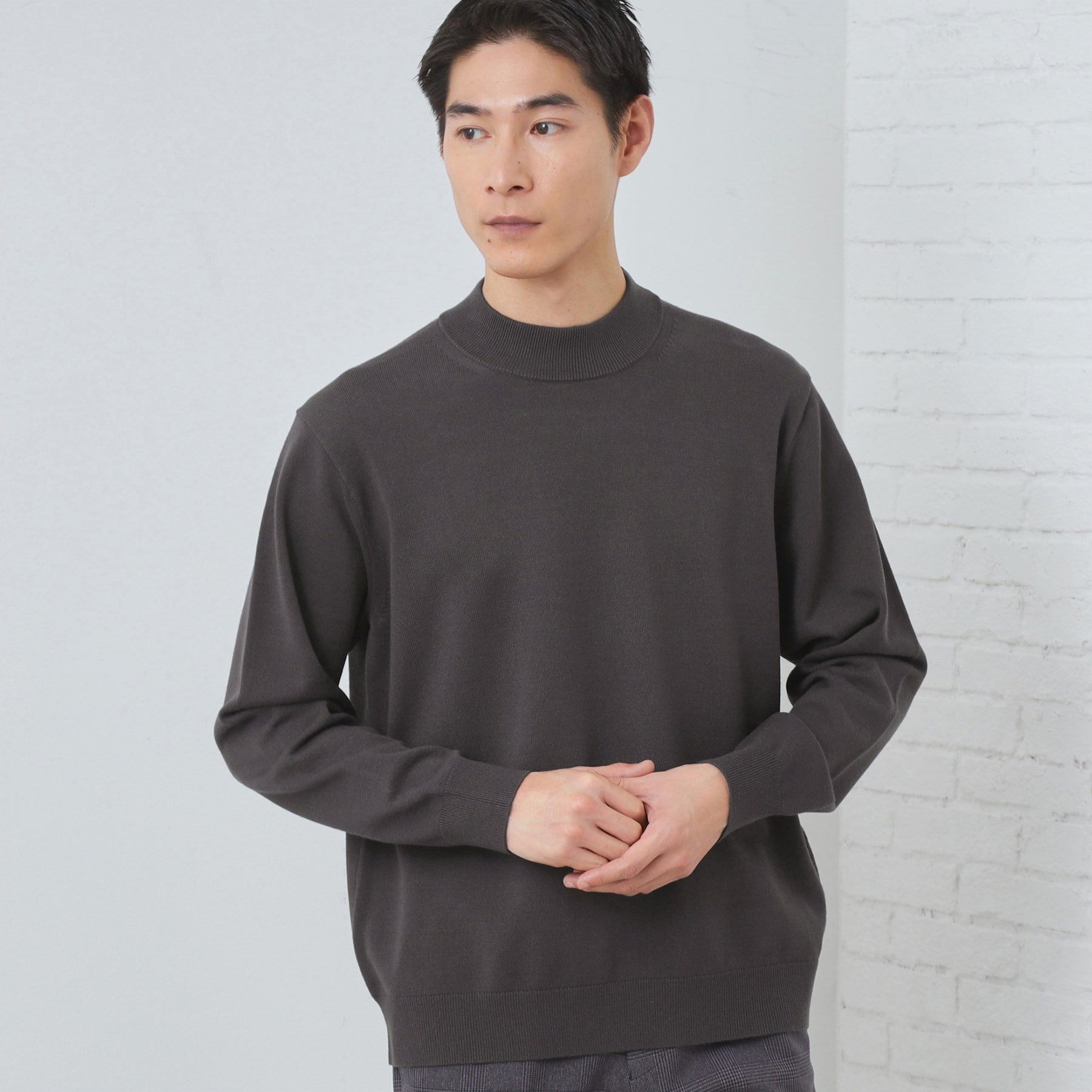 ザ ショップ ティーケー(メンズ) THE SHOP TK(Men) 【冬のビジネスシーンに最適】シルキーモックネックニット 洗濯機OK （チャコールグレー(014)） チャコールグレー(014)