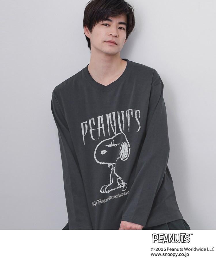 ザ ショップ ティーケー(メンズ) THE SHOP TK(Men) PEANUTS ／ ピーナッツ スヌーピー ヴィンテージ風プリント長袖Tシャツ （チャコールグレー(014)） チャコールグレー(014)