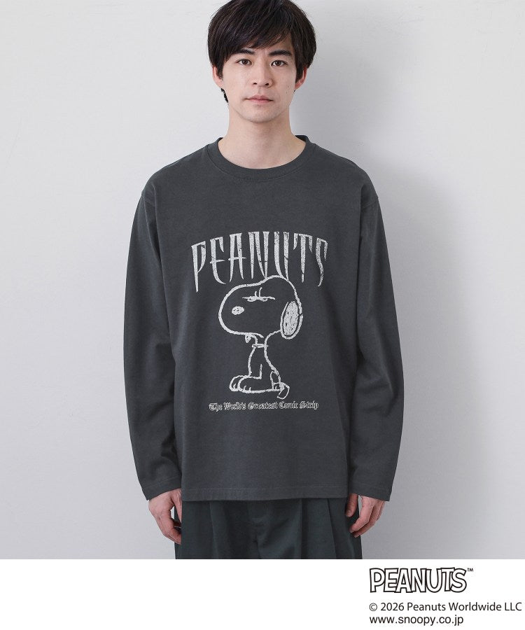 ザ ショップ ティーケー(メンズ) THE SHOP TK(Men) PEANUTS ／ ピーナッツ スヌーピー ヴィンテージ風プリント長袖Tシャツ （チャコールグレー(014)） チャコールグレー(014)