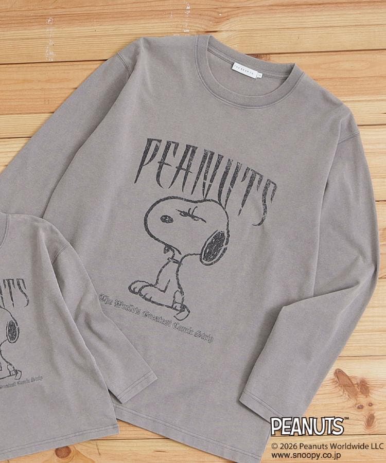 ザ ショップ ティーケー(メンズ) THE SHOP TK(Men) PEANUTS ／ ピーナッツ スヌーピー ヴィンテージ風プリント長袖Tシャツ （チャコールグレー(014)） チャコールグレー(014)