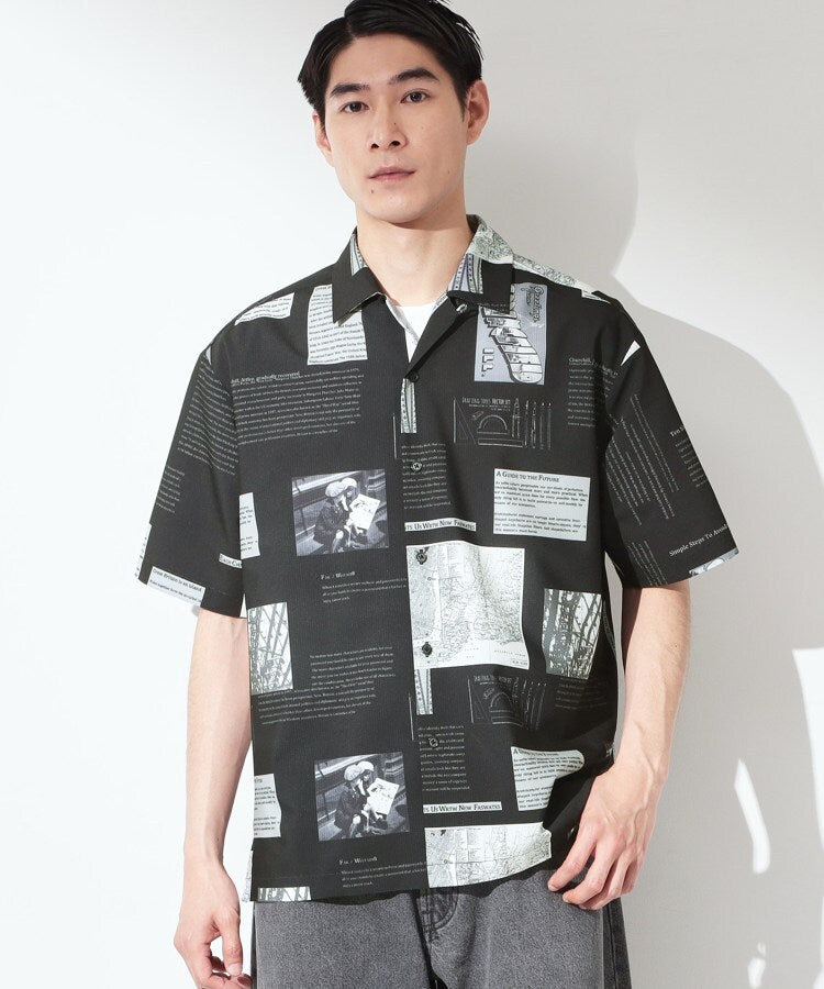 ザ ショップ ティーケー(メンズ) THE SHOP TK(Men) プリント柄 開襟半袖シャツ 【洗濯機OK】 （ブラック(419)） ブラック(419)