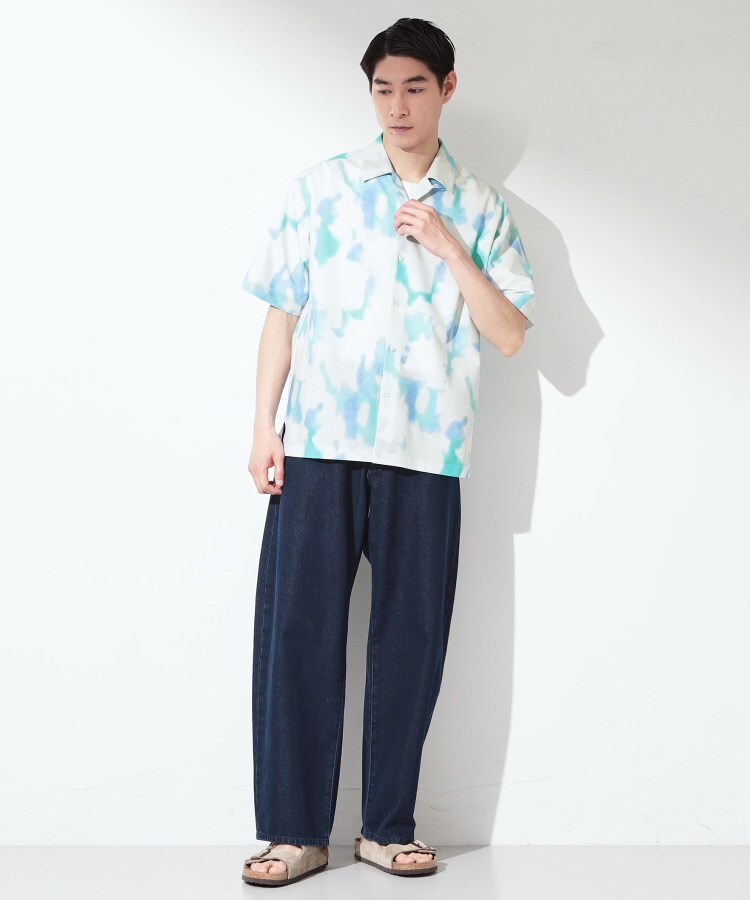 ザ ショップ ティーケー(メンズ) THE SHOP TK(Men) プリント柄 開襟半袖シャツ 【洗濯機OK】 （ブラック(419)） ブラック(419)