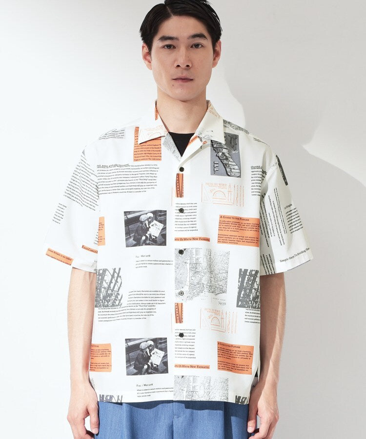 ザ ショップ ティーケー(メンズ) THE SHOP TK(Men) プリント柄 開襟半袖シャツ 【洗濯機OK】 （ブラック(419)） ブラック(419)